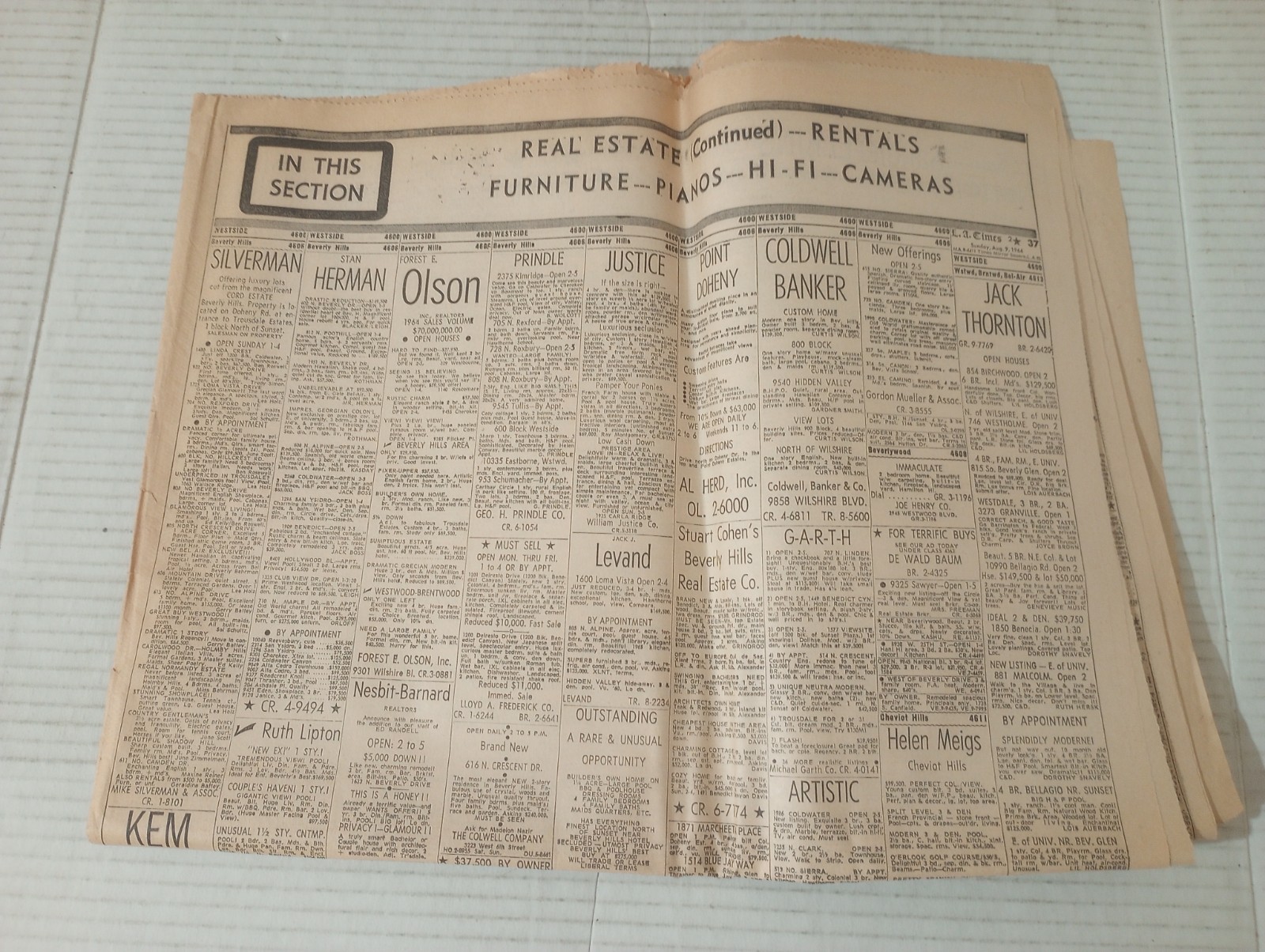 Los Angeles Times August 9 1964 Classified Ads Section Real Estate Rentals Etc