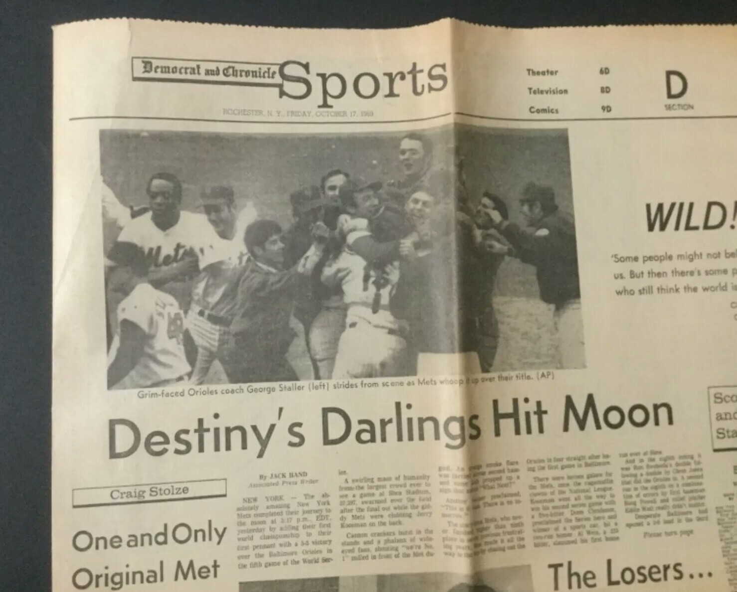 New York Mets Win 1969 World Series NY Newspaper Democrat and Chronicle Oct. 17