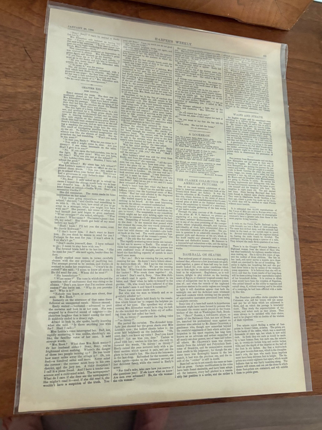 1884 Harpers Weekly Single Page Baseball on Skates Washington Park Brooklyn NY