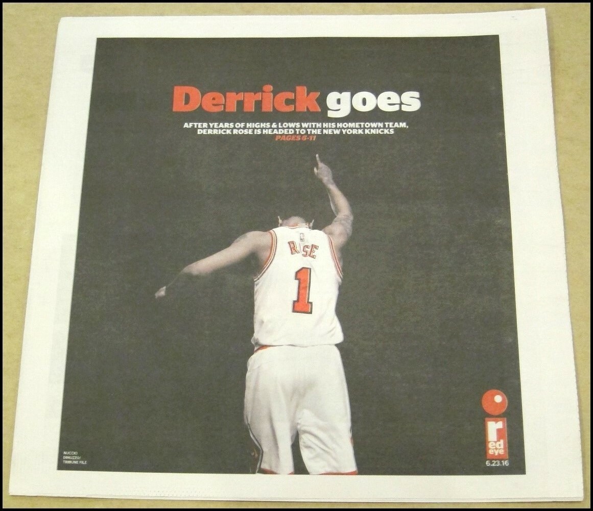 6/23/2016 Red Eye Chicago Newspaper Derrick Rose Goes Bulls Knicks Trade Poster