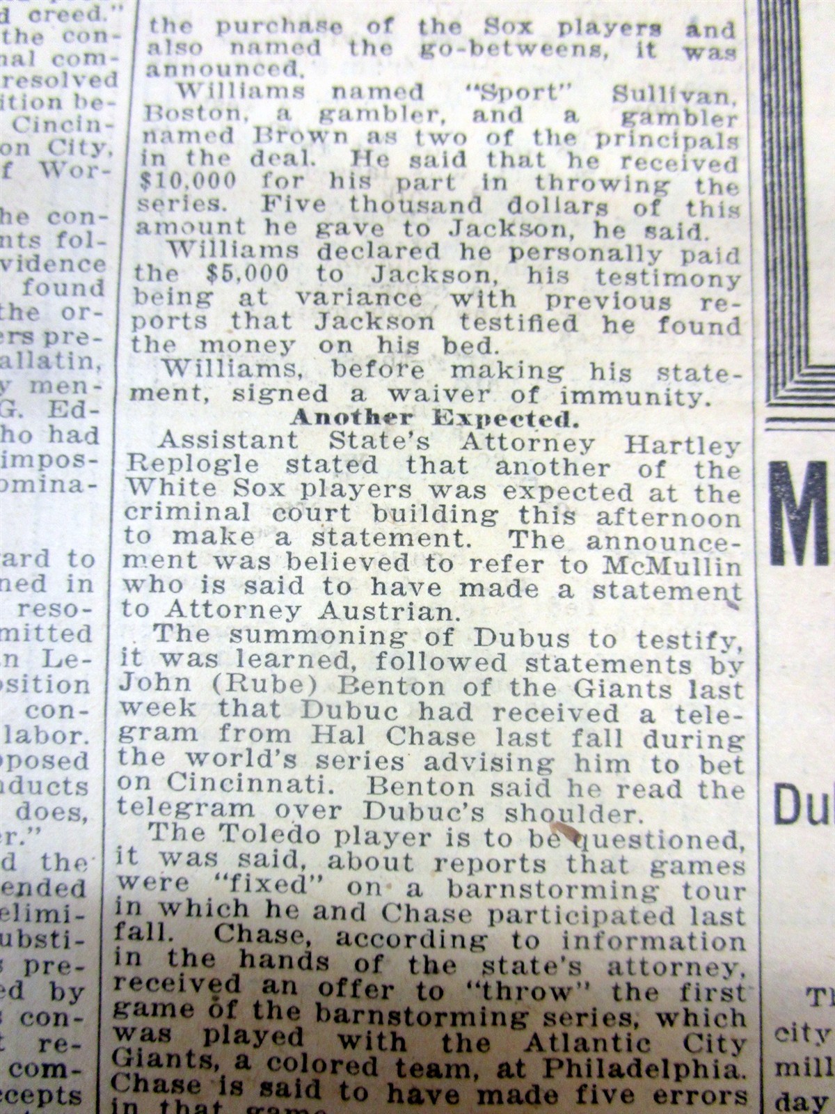 1920 hdln newspaper BLACK SOX BASEBALL WORLD SERIES SCANDAL Shoeless Joe Jackson