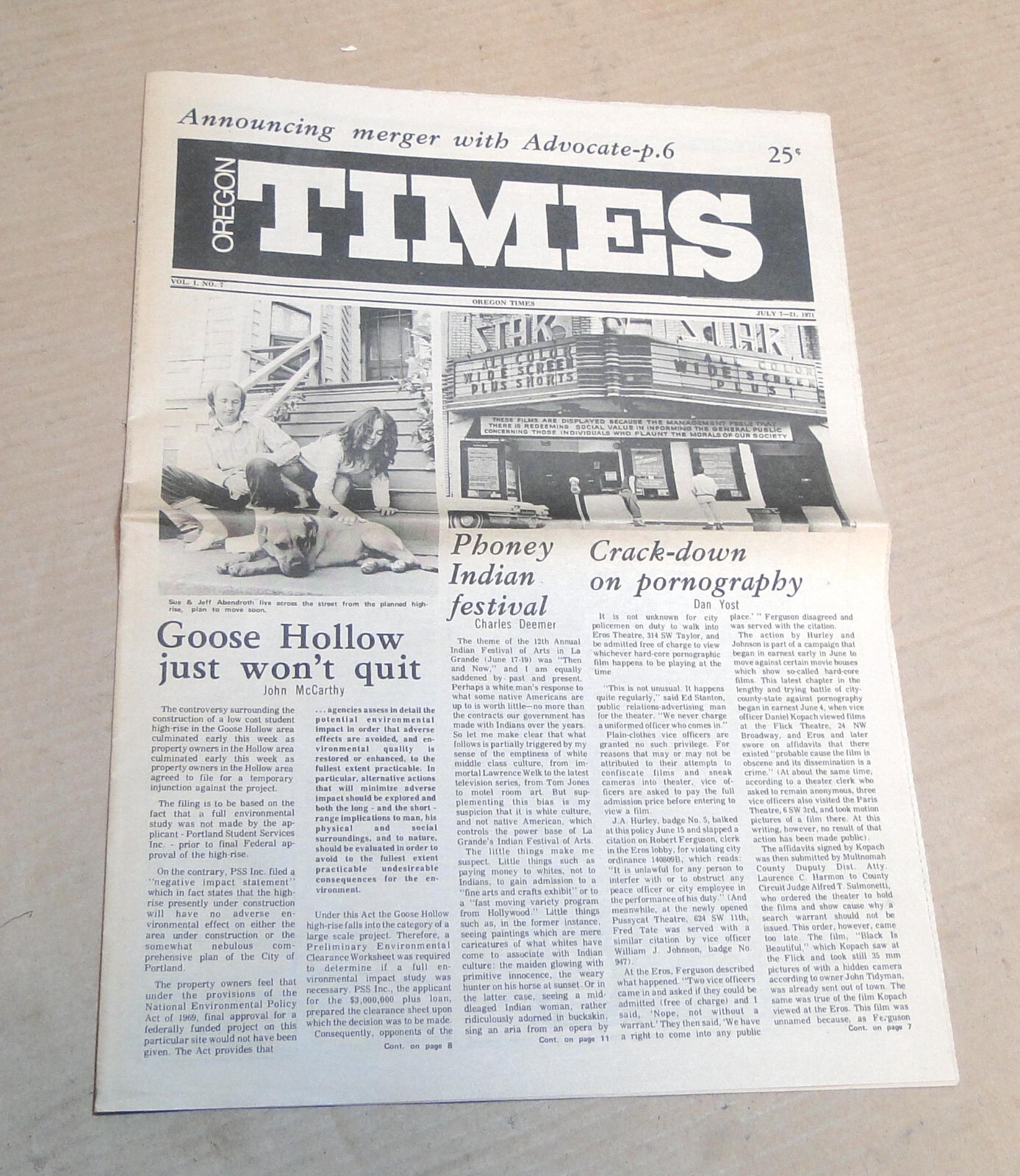 Oregon Times Newspaper July 1971, Crack-Down on Pornography