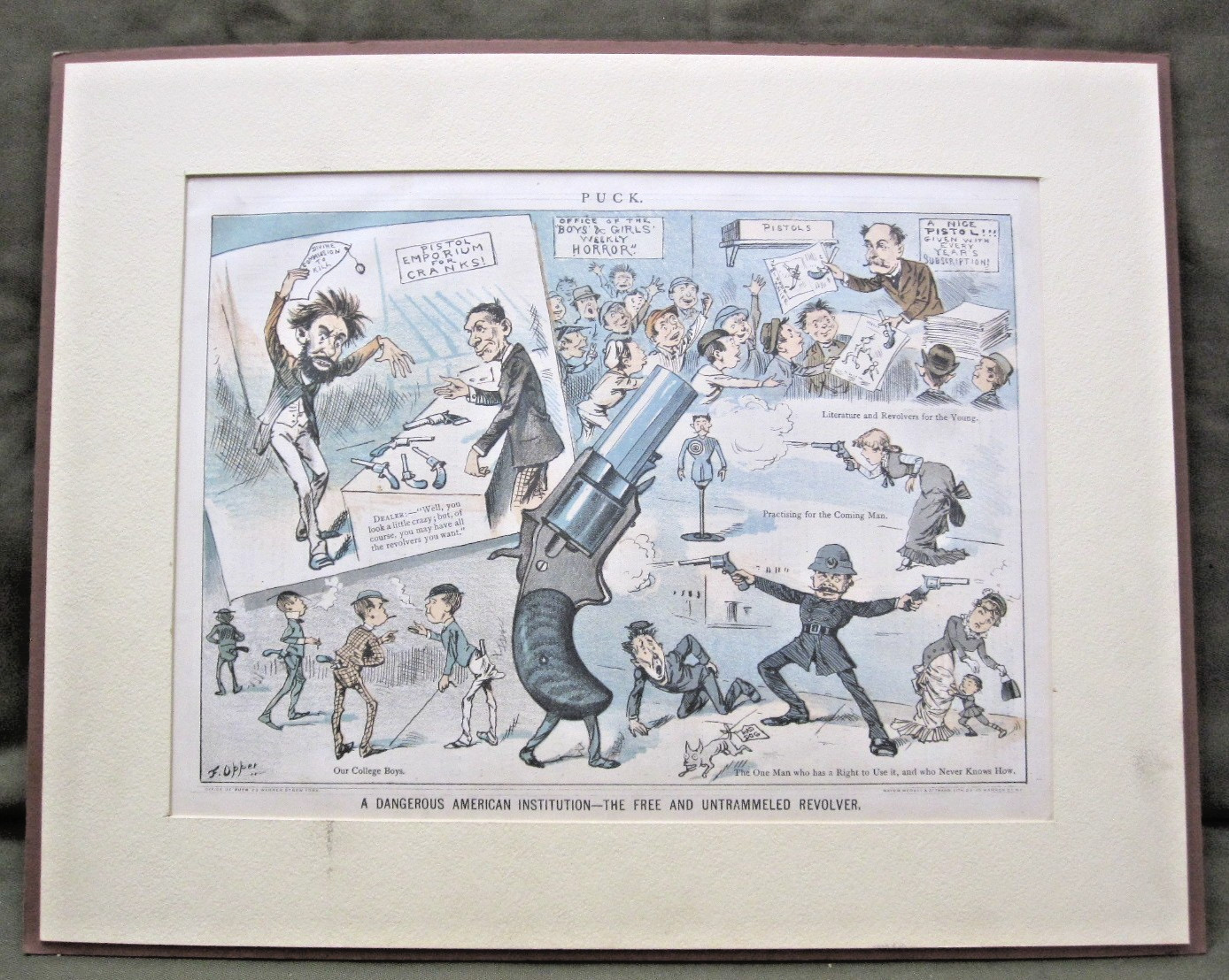 PUCK Cartoon from a Newspaper Sheet Matted “A Dangerous American Institution…”