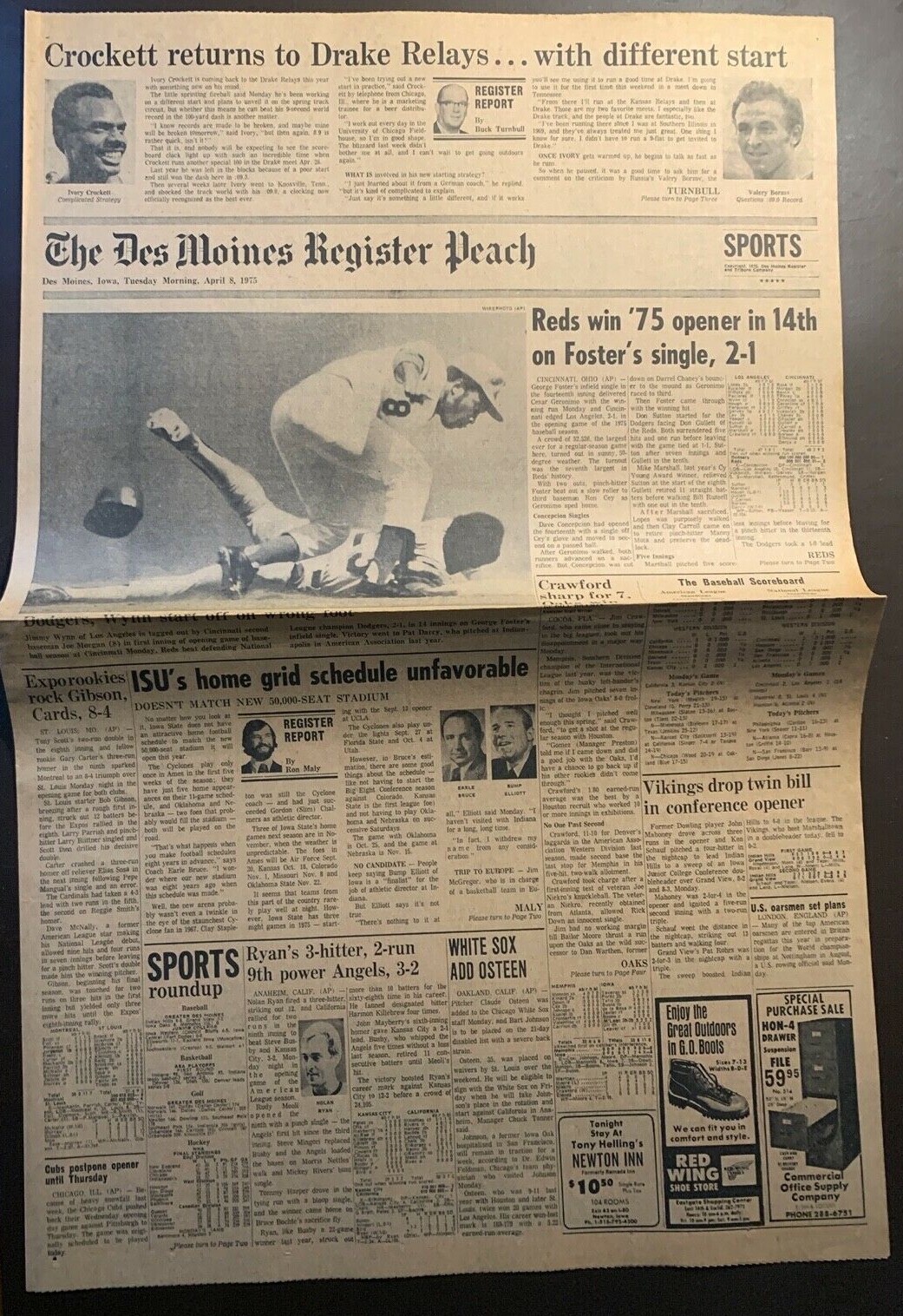 Cincinnati Reds beat Dodgers in opener – 4/8/1975 Des Moines Register Sports