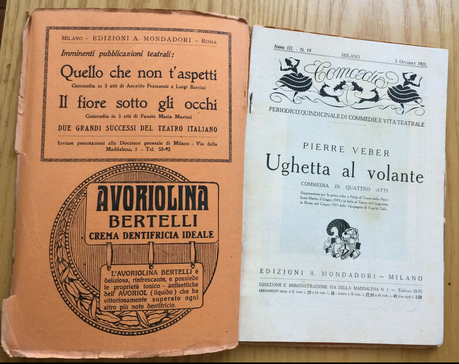 MONDADORI COMEDIA PERIODICO COMEDIA E VITA THEATRALE N° 19 1921 P. VEBER 2/19
