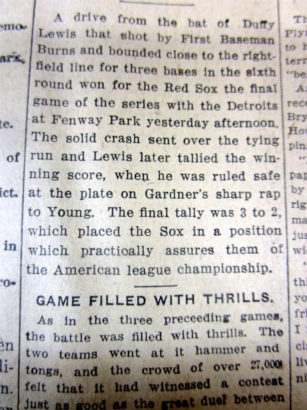 1915 newspaper Boston Red Sox w pitcher BABE RUTH going to BASEBALL WORLD SERIES