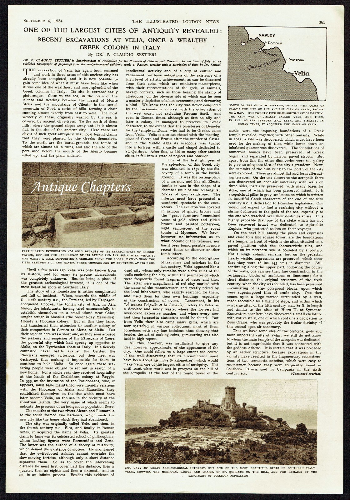 Velia Greek Colony Novi Velia Ascea Salerno Italy 1954 3 Page Photo Article Q603
