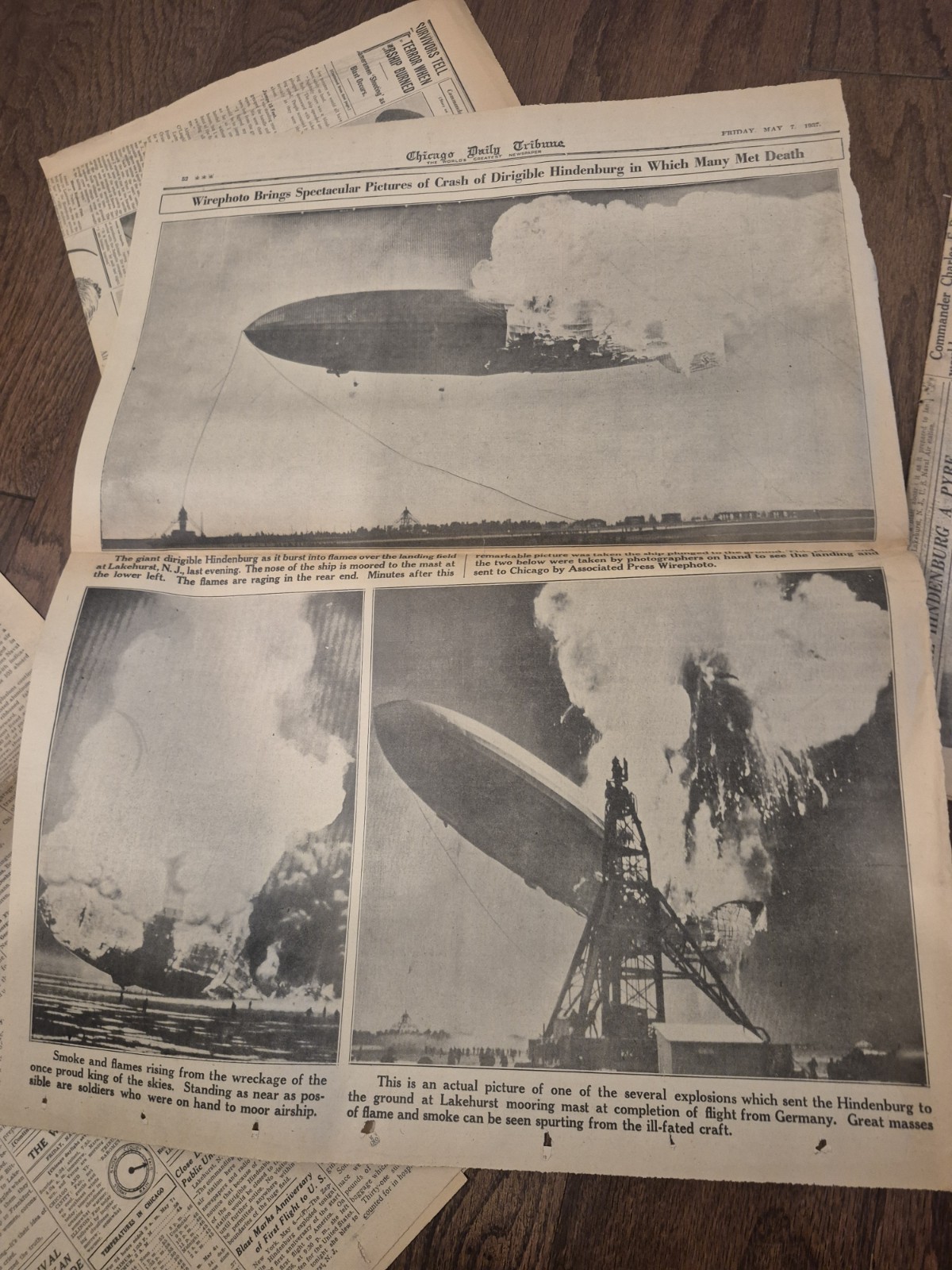Lot of 2 extra May 7, 1937 Zep Explodes Hindenburg Chicago Daily Gary Post