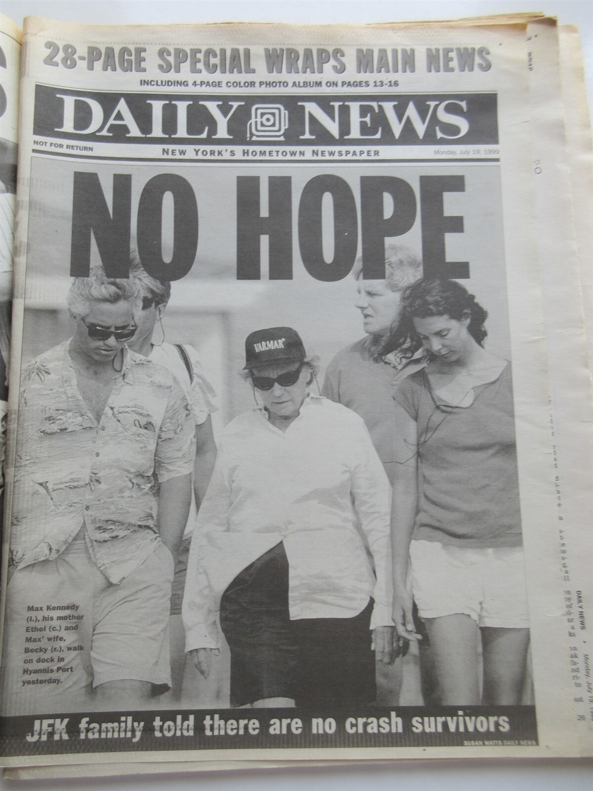 David Cone Perfect Game New York Daily News newspaper July 19 1999 JFK Jr dead