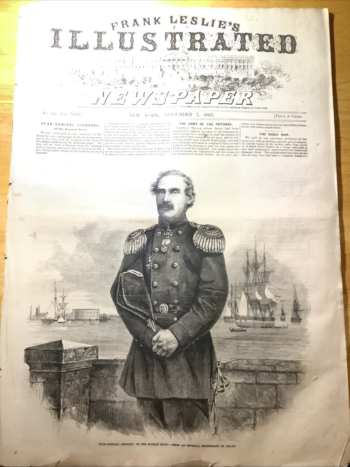 1865 FRANK LESLIE’S CIVIL WAR NEWSPAPER ~ SIOUX INDIAN WAR