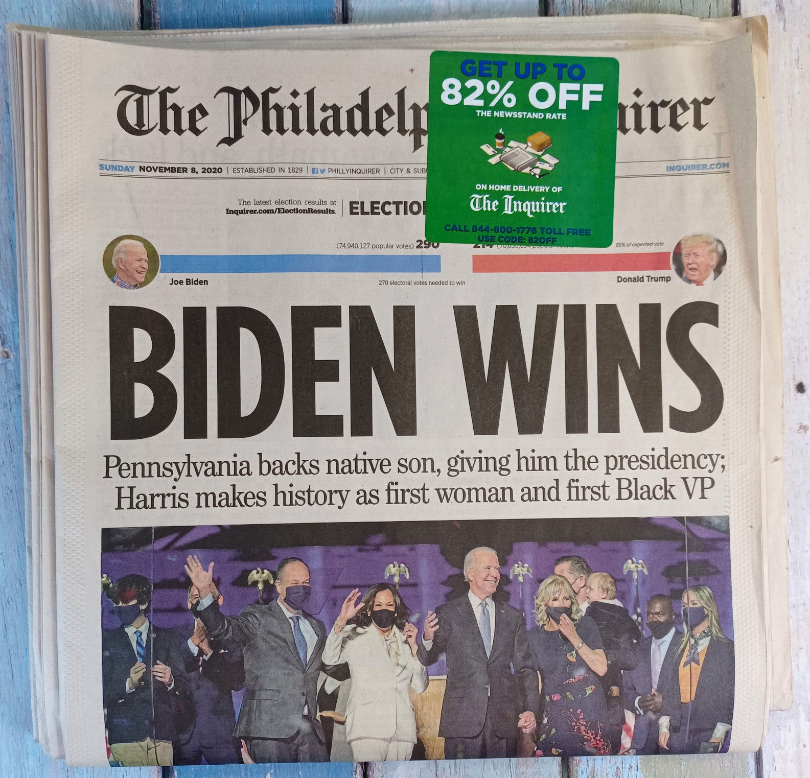 Philadelphia Inquirer BIDEN WINS Newspaper November 8th 2020