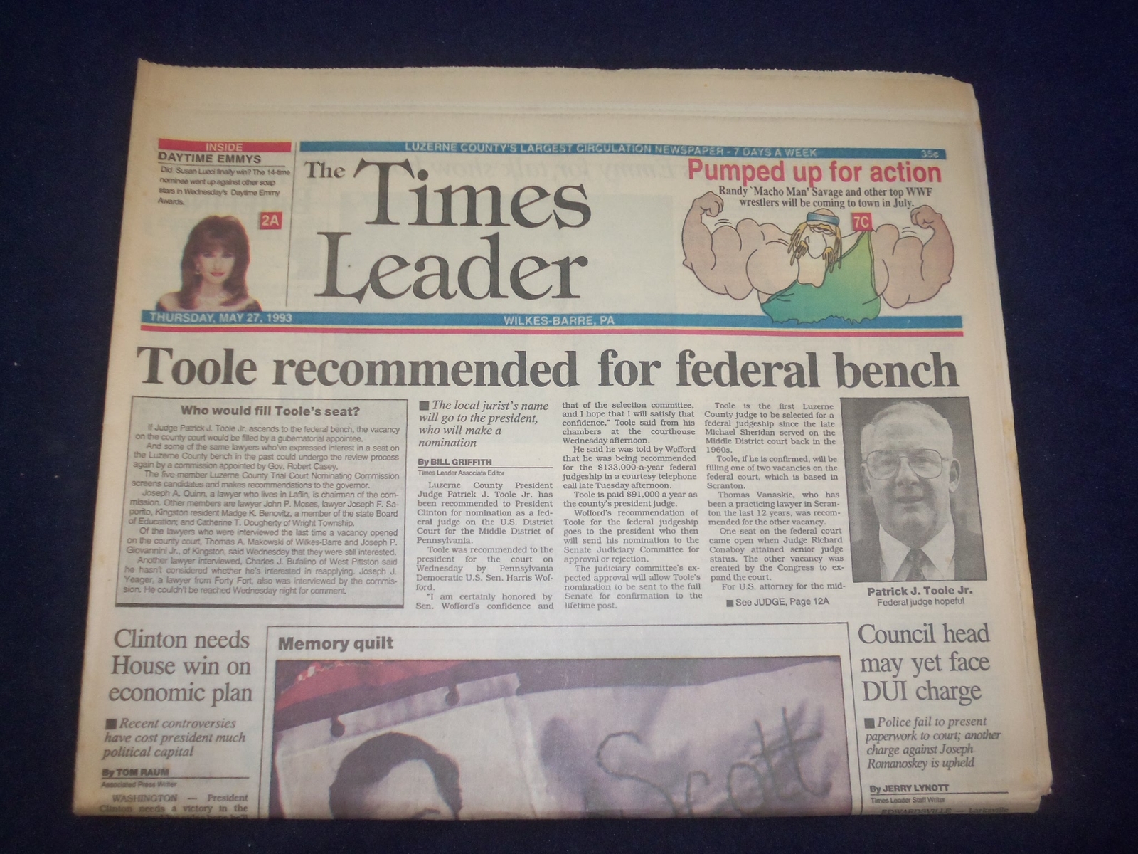 1993 MAY 27 WILKES-BARRE TIMES LEADER – PATRICK TOOLE FOR FEDERAL BENCH- NP 8110