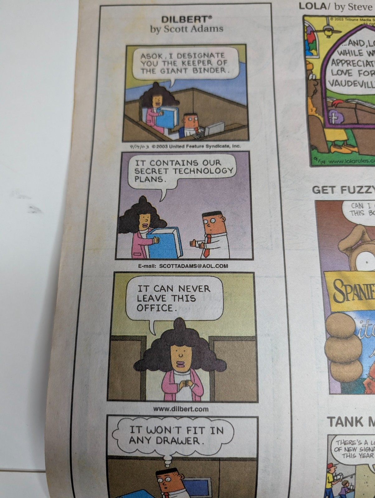 2003 Waterloo Courier Sunday Comics Snoopy Joe Cool Garfield Dilbert Scott Adams