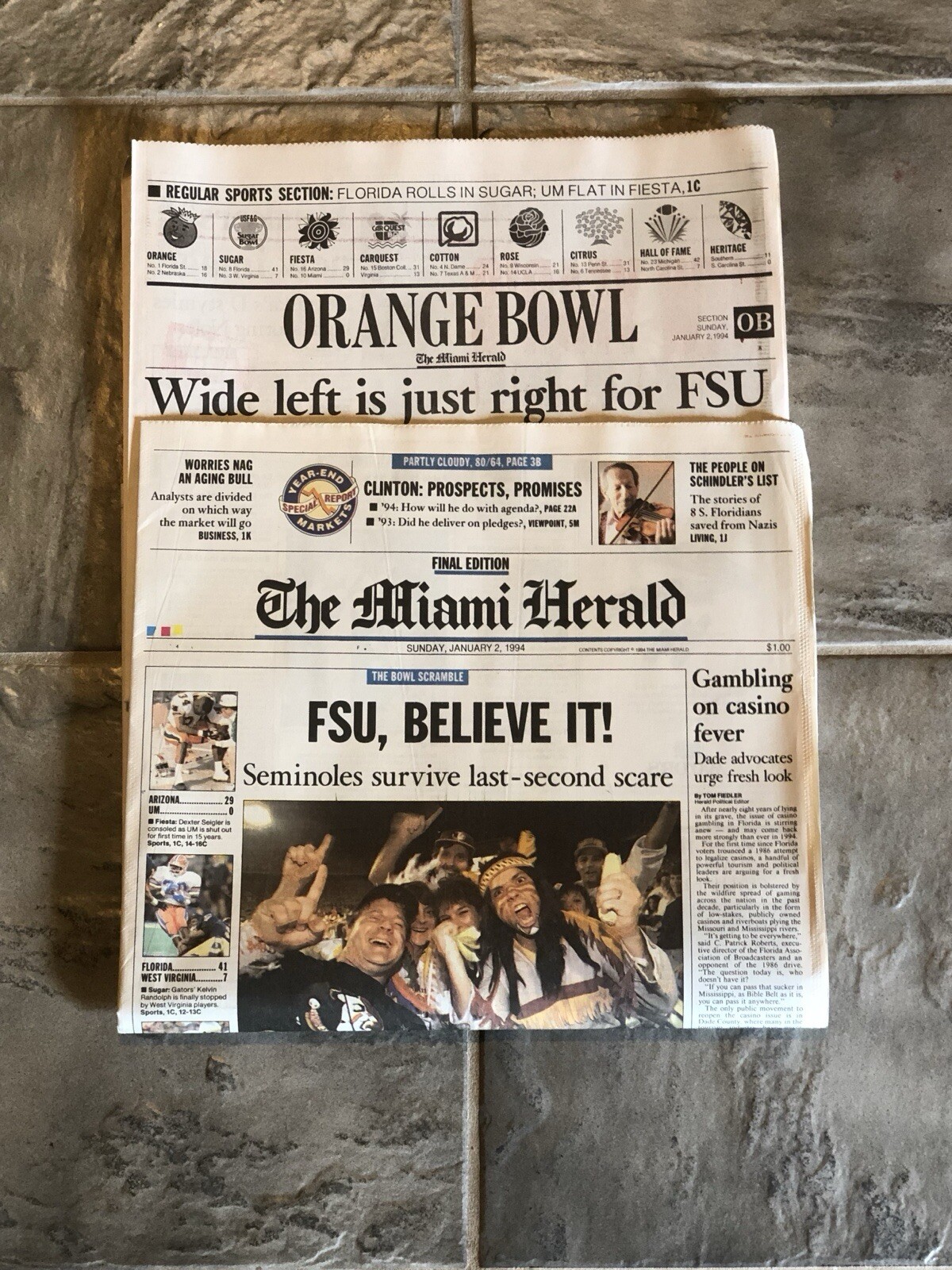 1994 Florida State Seminoles Football Newspaper. National Champions