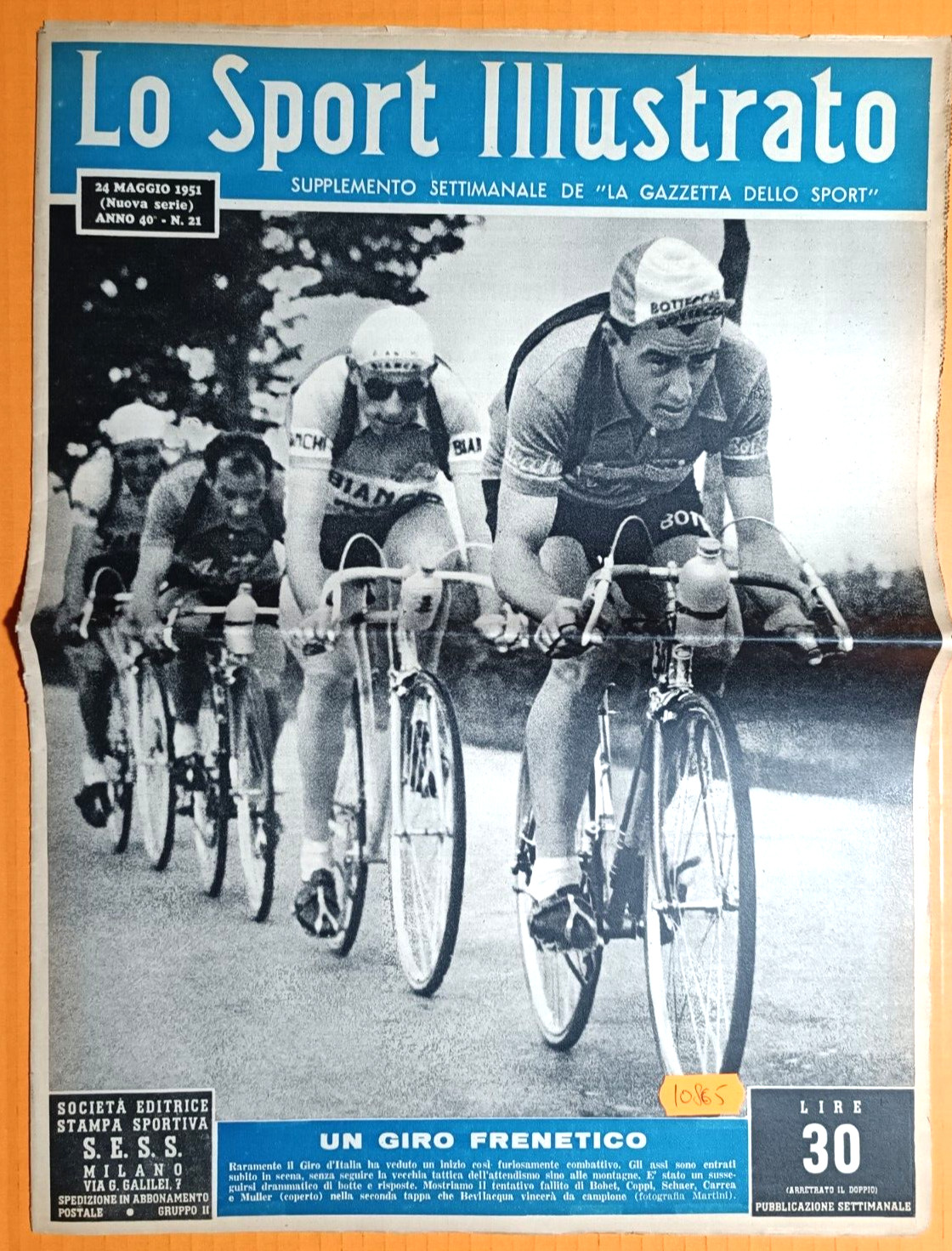 Coppi, Bobet, Schaer & Carrea Mens Lo Sport Illustrated N.21 Of 24-MAGGIO-1951/