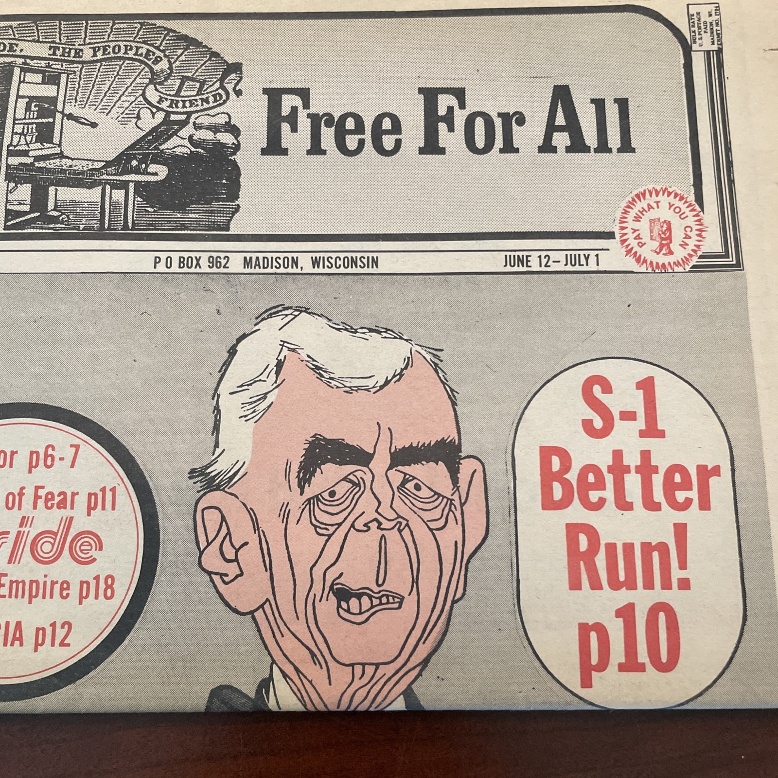 Free for All 1975 Madison Underground Paper S-1 Wallace Yurick Kaprov Rare