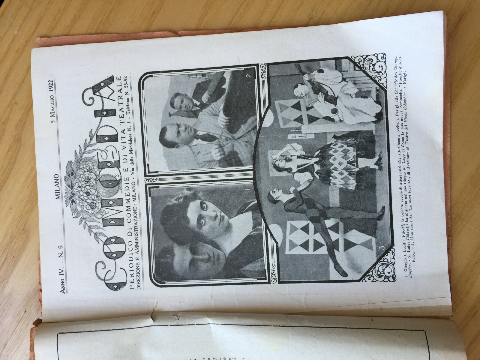 MONDADORI COMOEDIA PERIODICO COMMEDIA E VITA TEATRALE N 9 1922 A. FRESCURA 2/19