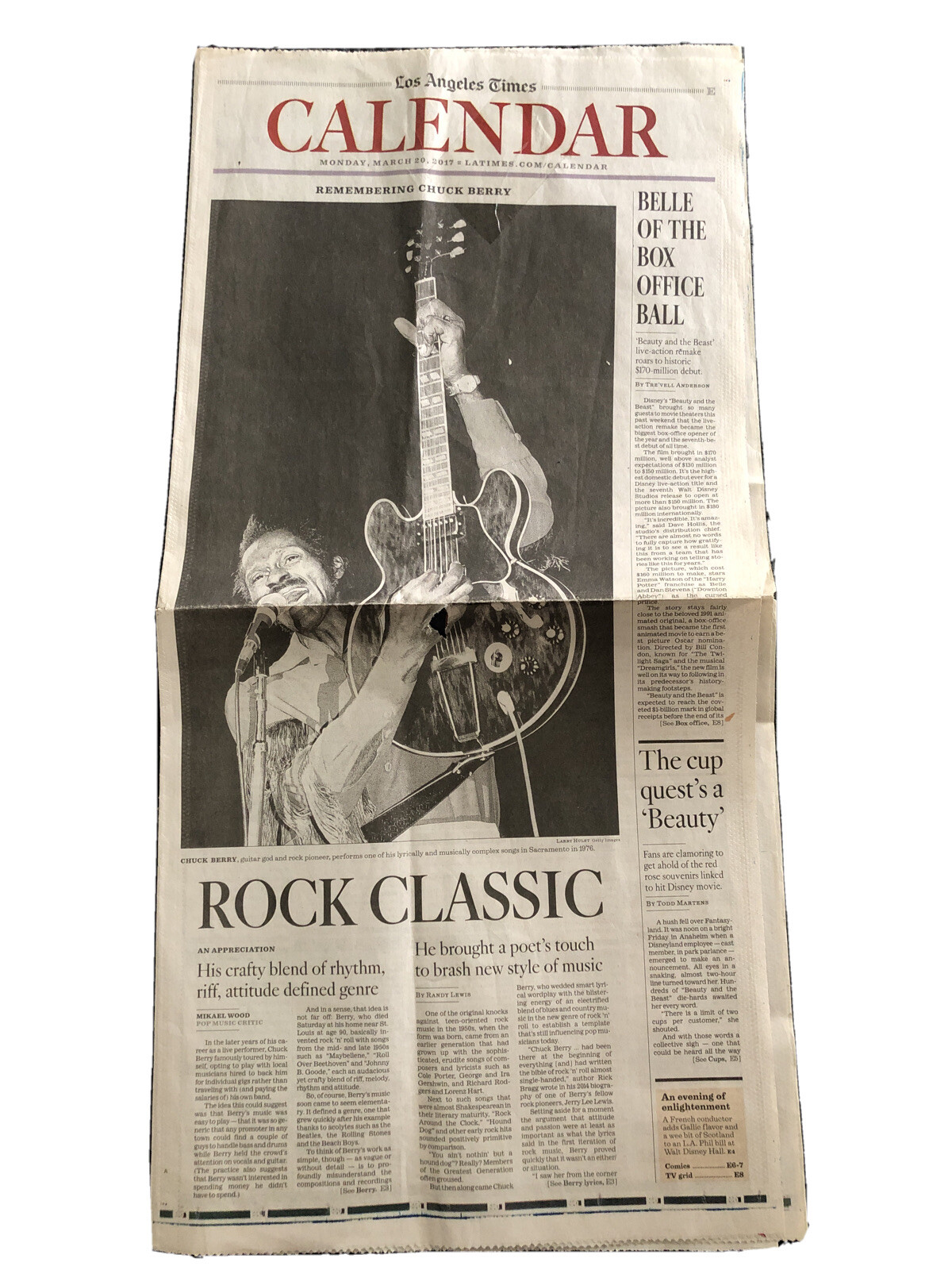Remembering Chuck Berry Death 3/20/2017 Los Angeles Times Newspaper Rock Classic