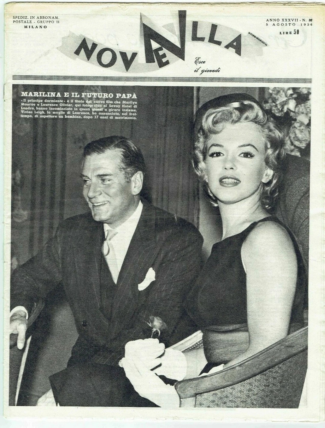 MARILYN MONROE Cover Magazine 1956 Italy Vintage Weekly Issue Sexy Novella 1