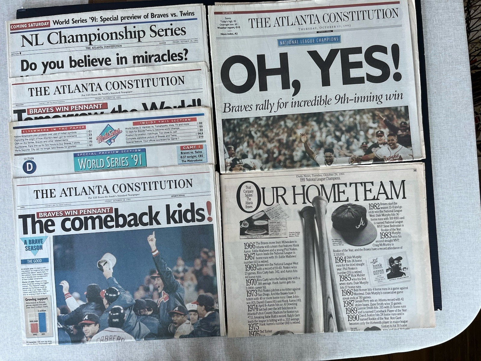 1991 & 1992 Atlanta Braves Baseball Newspapers/ National League Champions