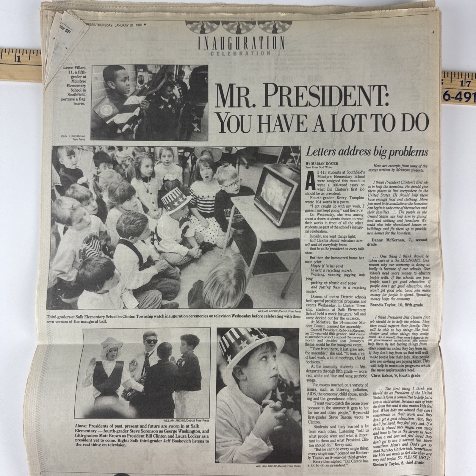 1993 Detroit Free Press Clinton Inauguration & Kevorkian Story Newspaper 1/21/93
