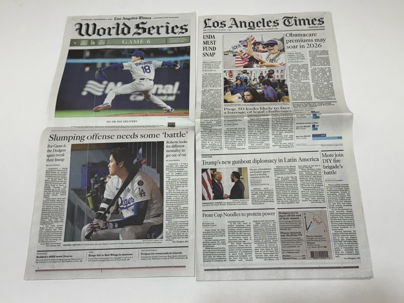 Los Angeles LA Times 11/01/2025 MLB World Series Dodgers Game 6 Yamamoto MVP