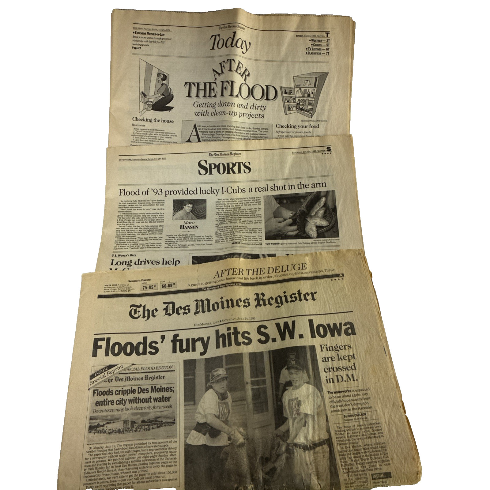 Des Moines Register July 24 1993 Newspaper Iowa Flood of 93 Historic Clean Up
