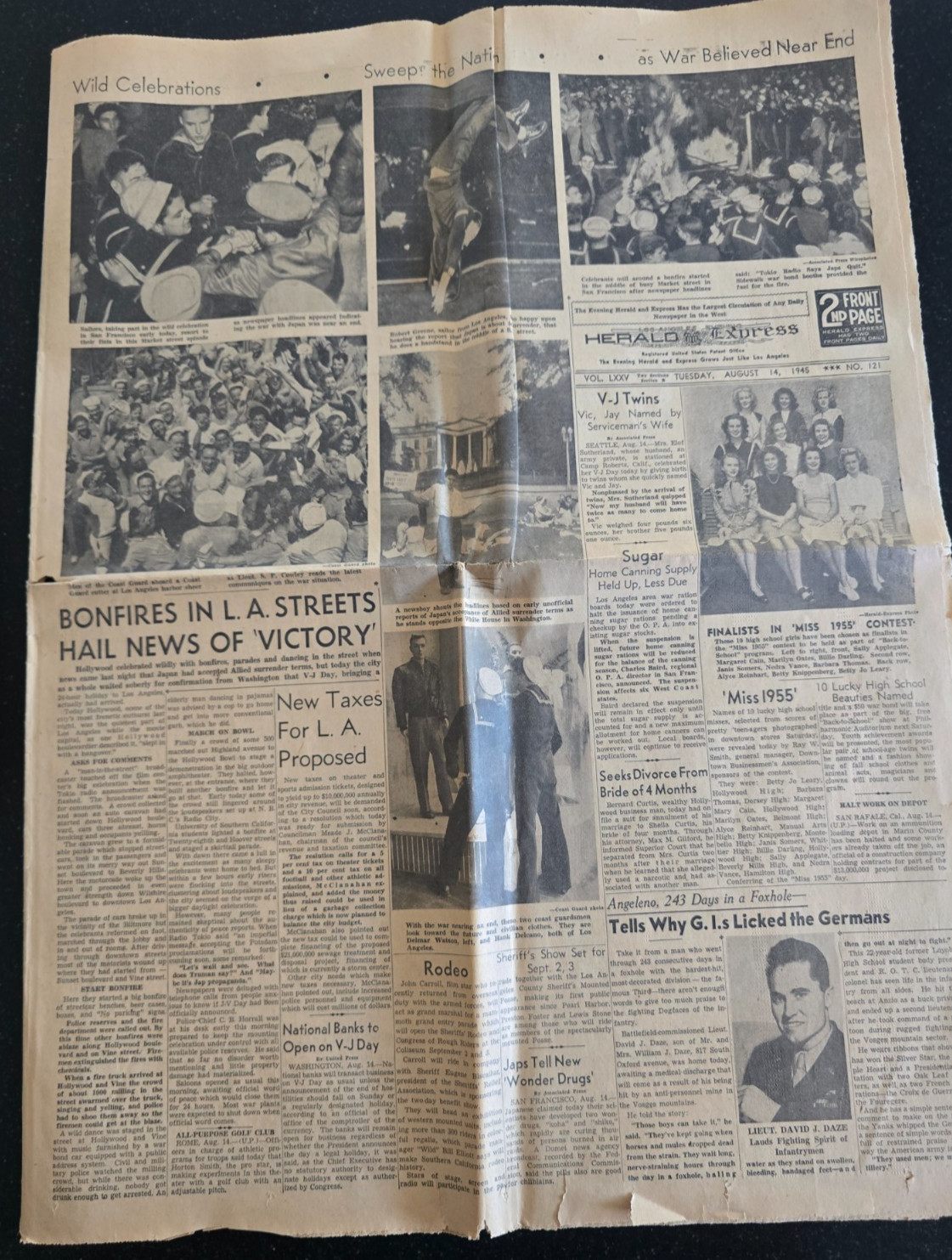 Aug. 14, 1945 Los Angeles Express “War Extra” Night Edition, Japanese Surrender