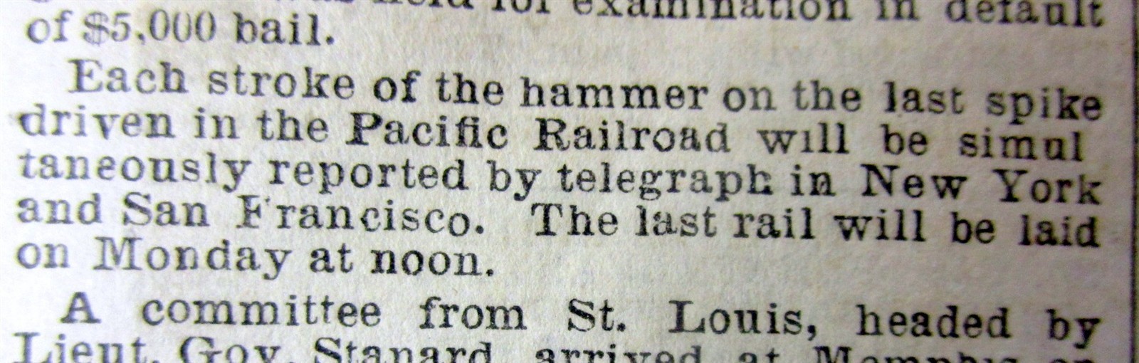 1869 newspaper 1st TRANSCONTINENTAL RAILROAD COMPLETE “Golden Spike” & Telegraph