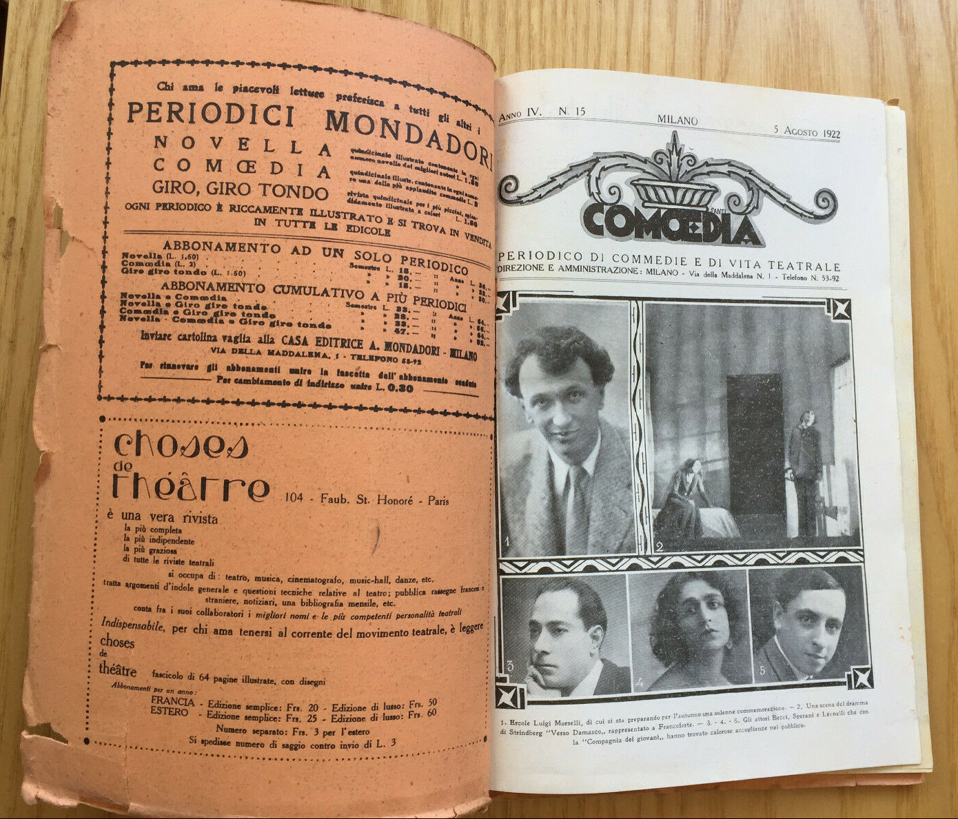 MONDADORI COMEDIA PERIODICO COMEDIA E VITA THEATRALE N° 15 1922 E. ROSTAND 2/19