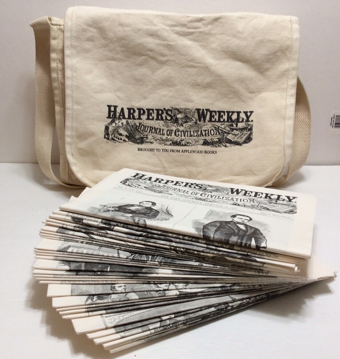 Vintage 29 Count Harpers Weekly News Papers & Canvas Bag Reissues