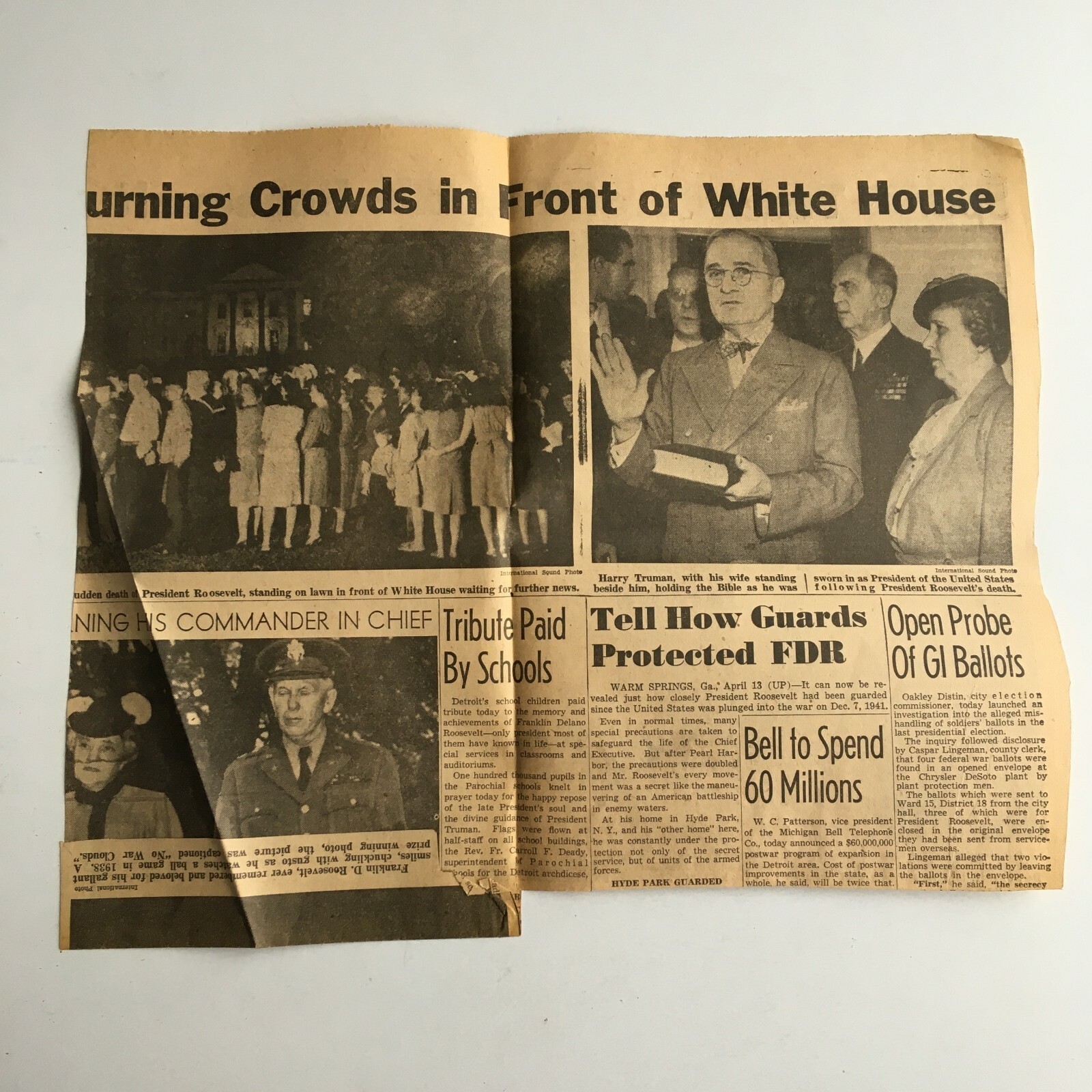 Franklin D. Roosevelt Death Newspaper Clippings Detroit Times April 13, 1945