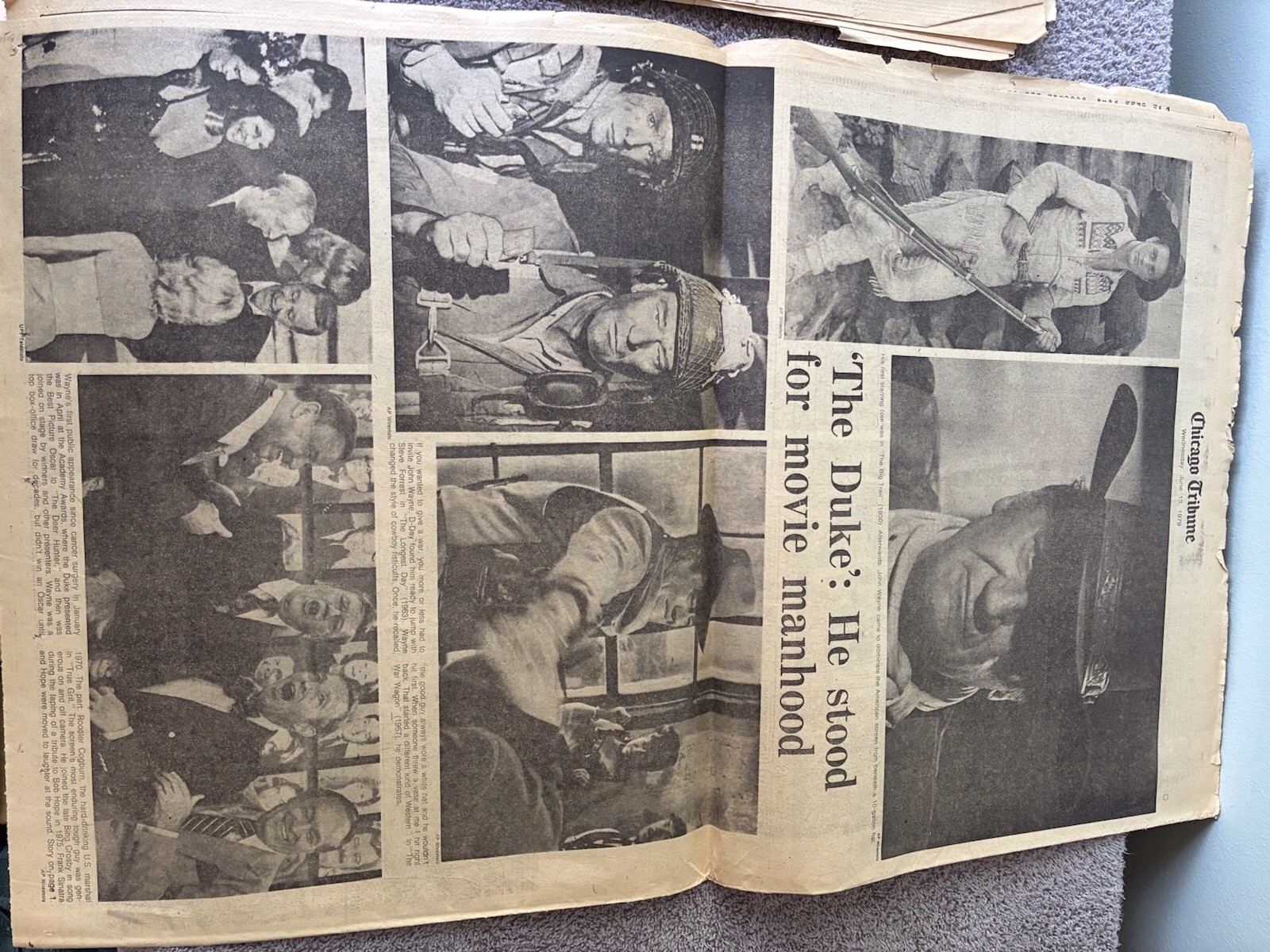 2~SECTIONS OF CHICAGO TRIBUNE NEWSPAPER RE: DEATH OF “THE DUKE” JOHN WAYNE~1979