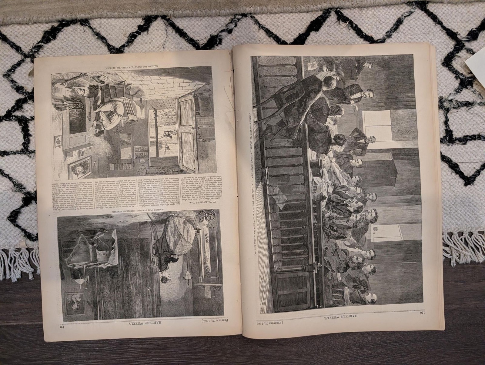 Feb 20 1869 Harpers Weekly, W Homer “Jurors,” Valentines Day, Ice Velocipede