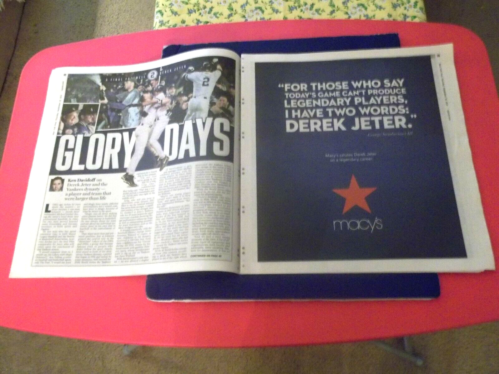 DEREK JETER “LAST GAME AT STADIUM’ /’HALL OF FAME 2020′ NY POST 9/25/14 /1/22/20