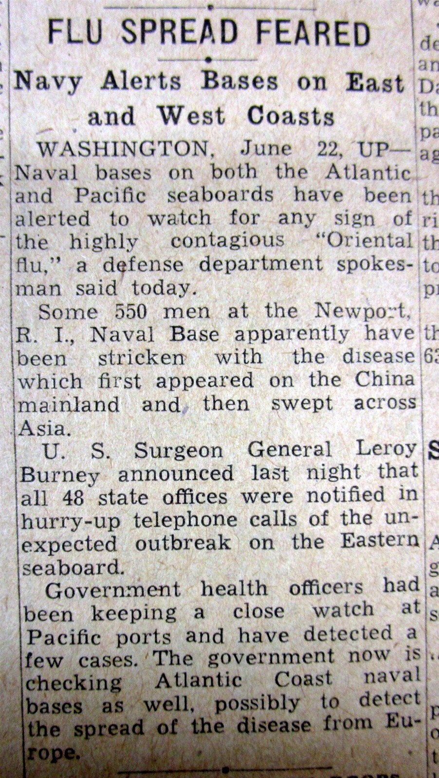 5 1957 newspapers H2N2 ASIAN FLU PANDEMIC BEGINS One of the deadliest in history