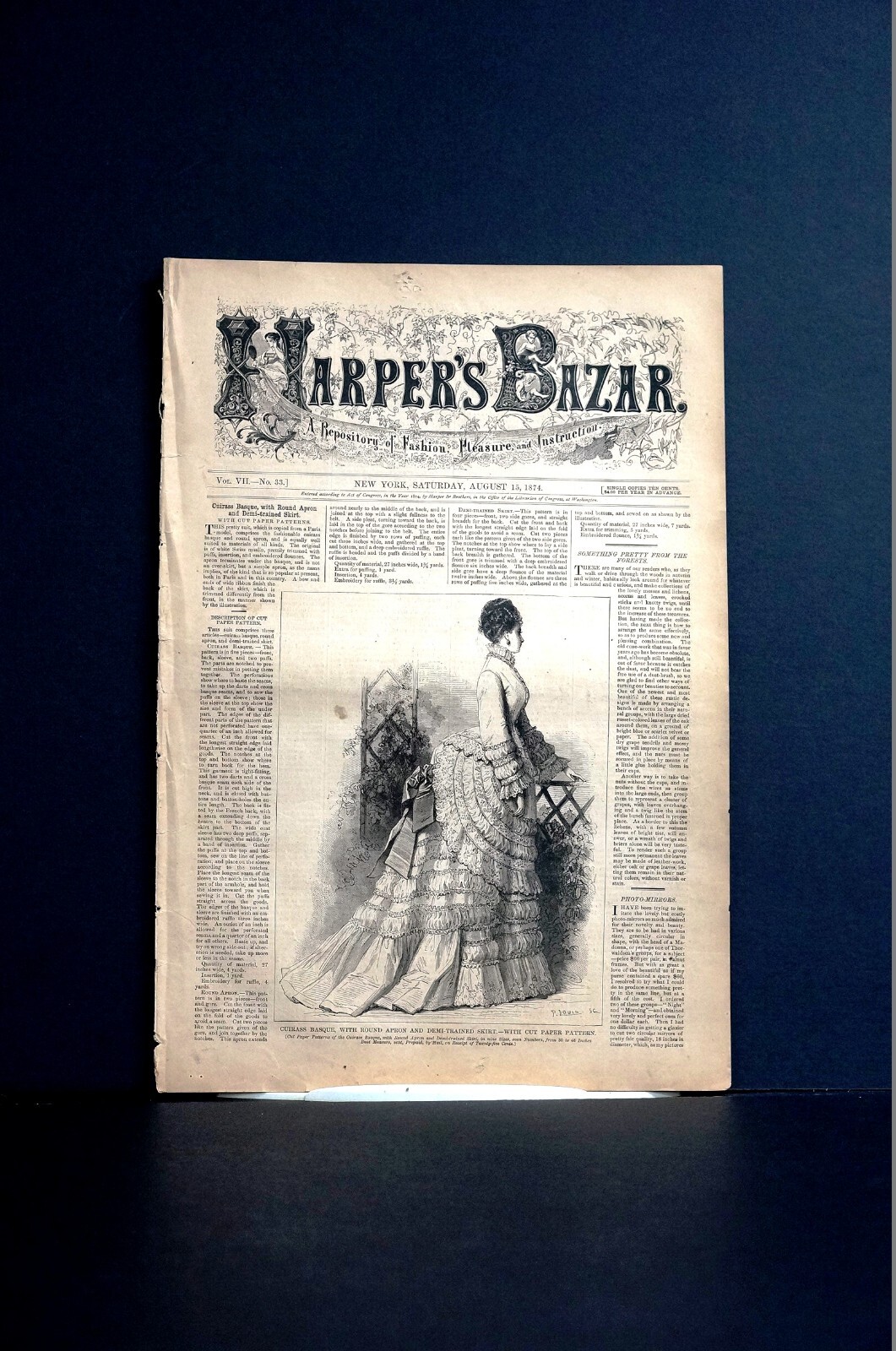 Harper’s Bazar Newspaper 8-15-1874 LADIES VICTORIAN LADIES DRESSES FASHION