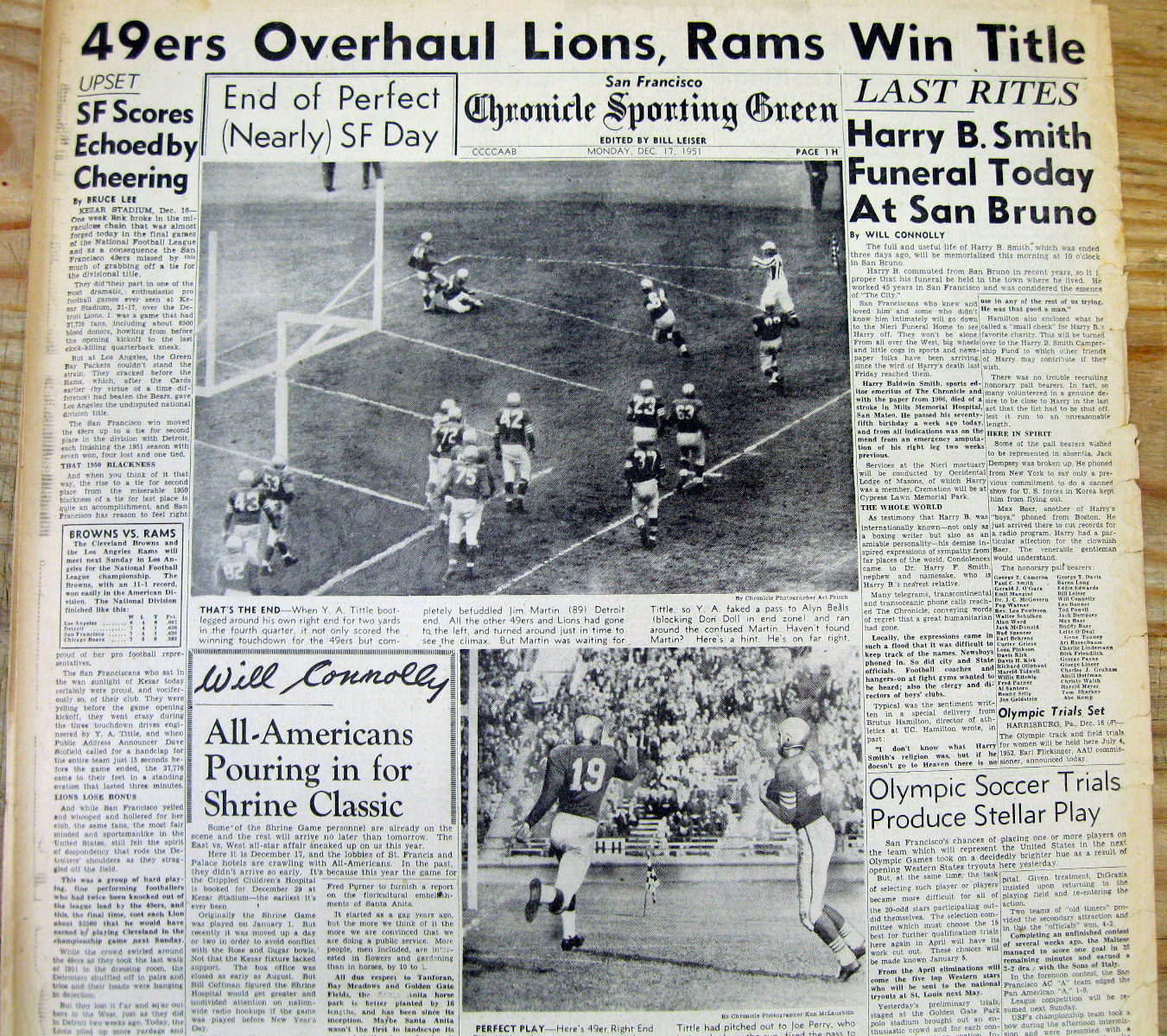 1951 newspaper LOS ANGELES RAMS Play in NFL CHAMPIONSHIP won WEST football TITLE