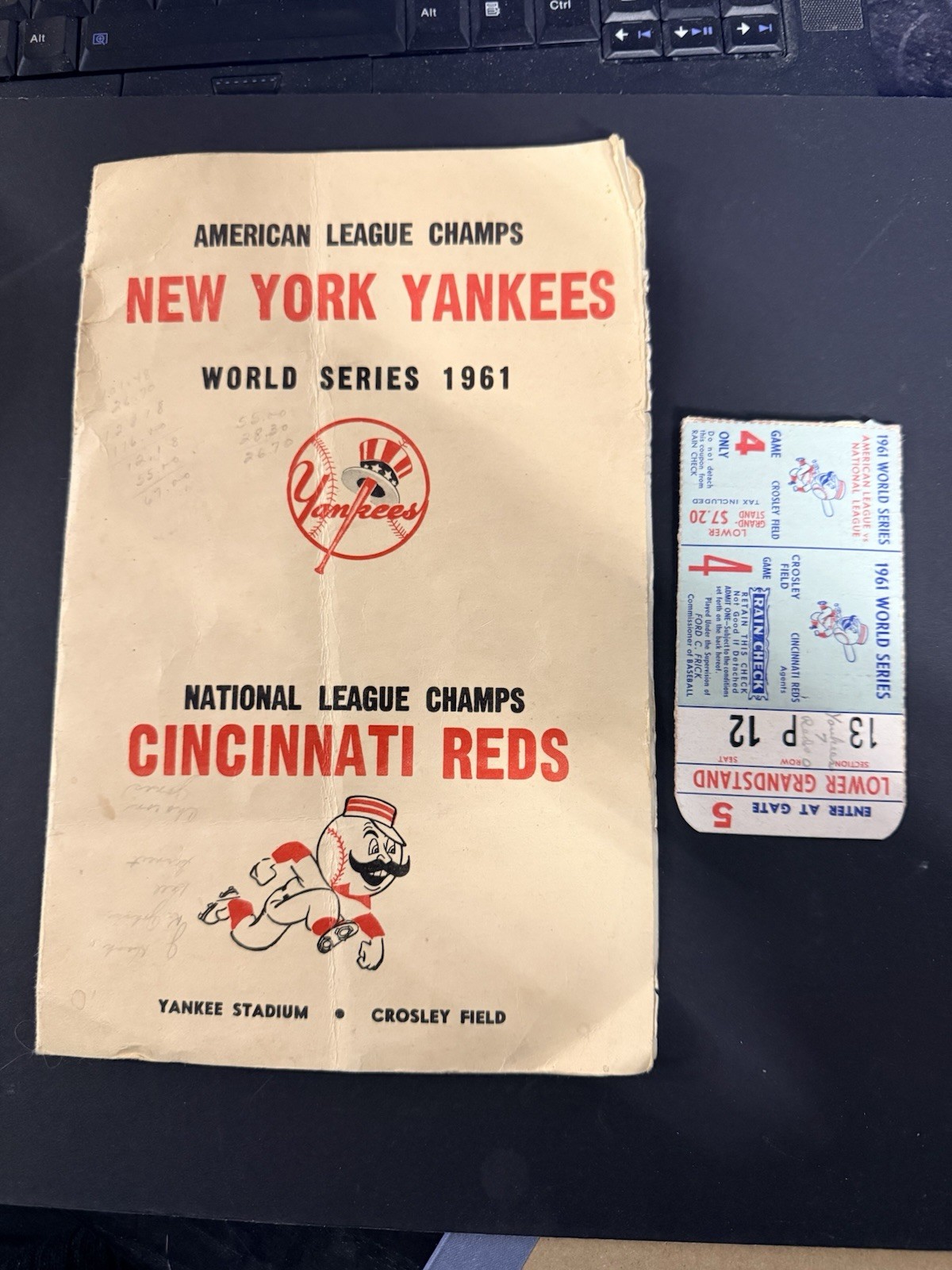 1961 World Series Game 4 Ticket Stub w Score Card Cincinnati Reds NY Yankees