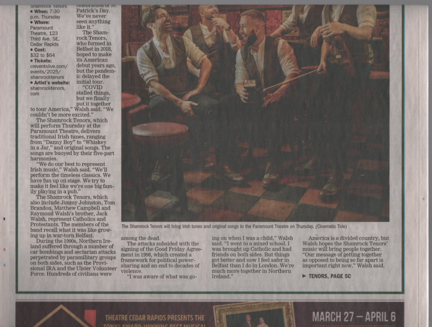 Shamrock Tenors Ireland March 12 2025 Gazette Hoopla Section Cedar Rapids