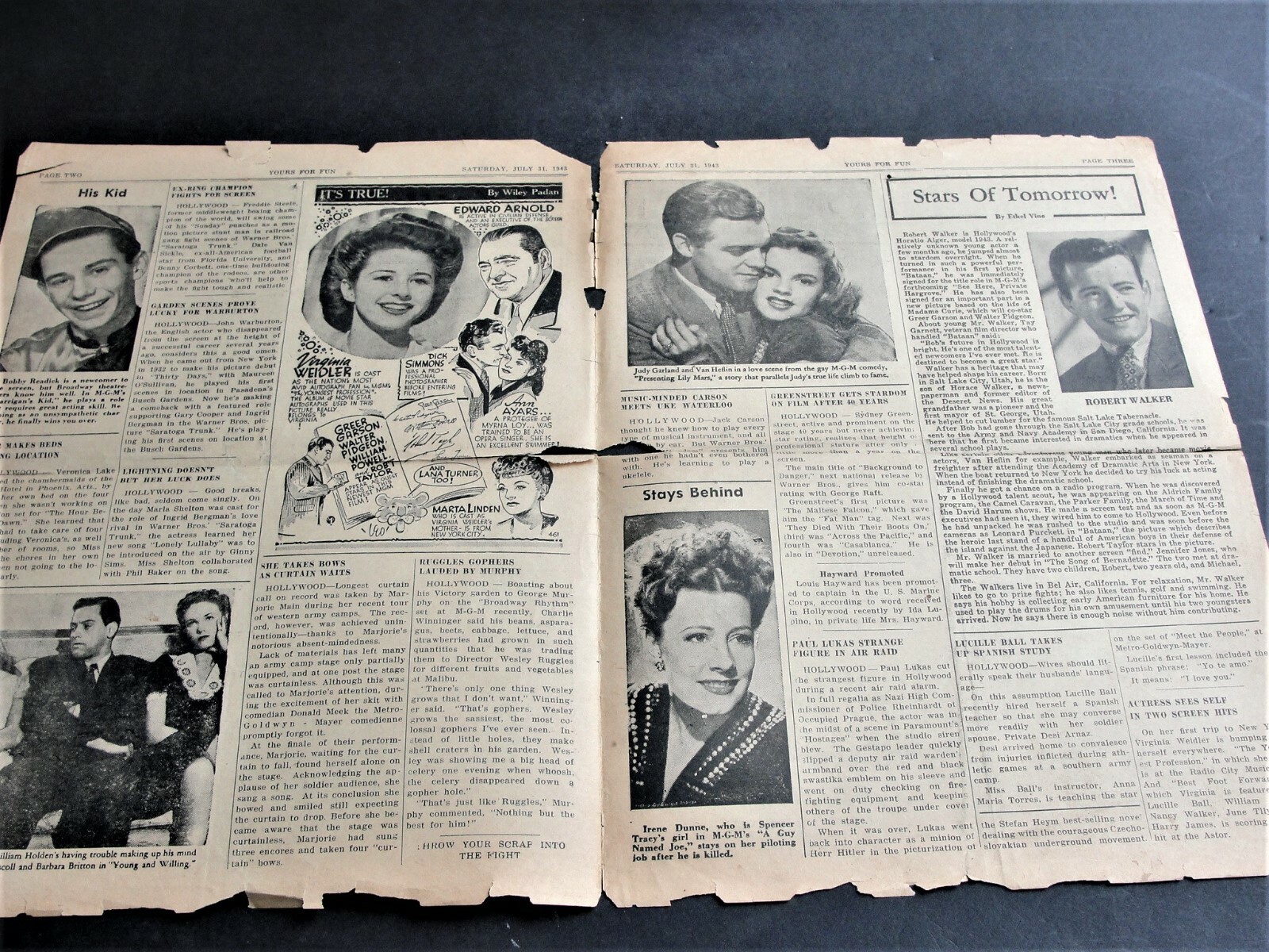Vintage-Original 1940s Movie News & Ads.- Newspaper Set of (6). RARE.