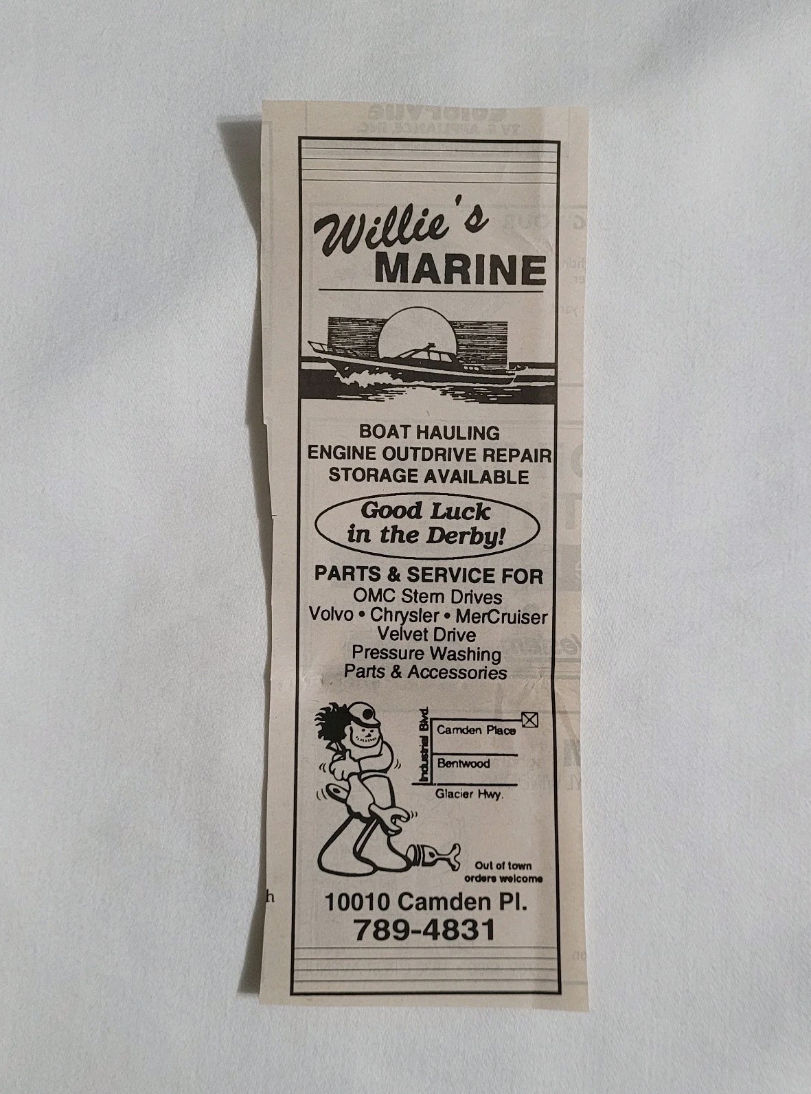 Vintage Willie’s Marine Boat Repair Juneau Alaska 1990’s Newspaper Advertisement