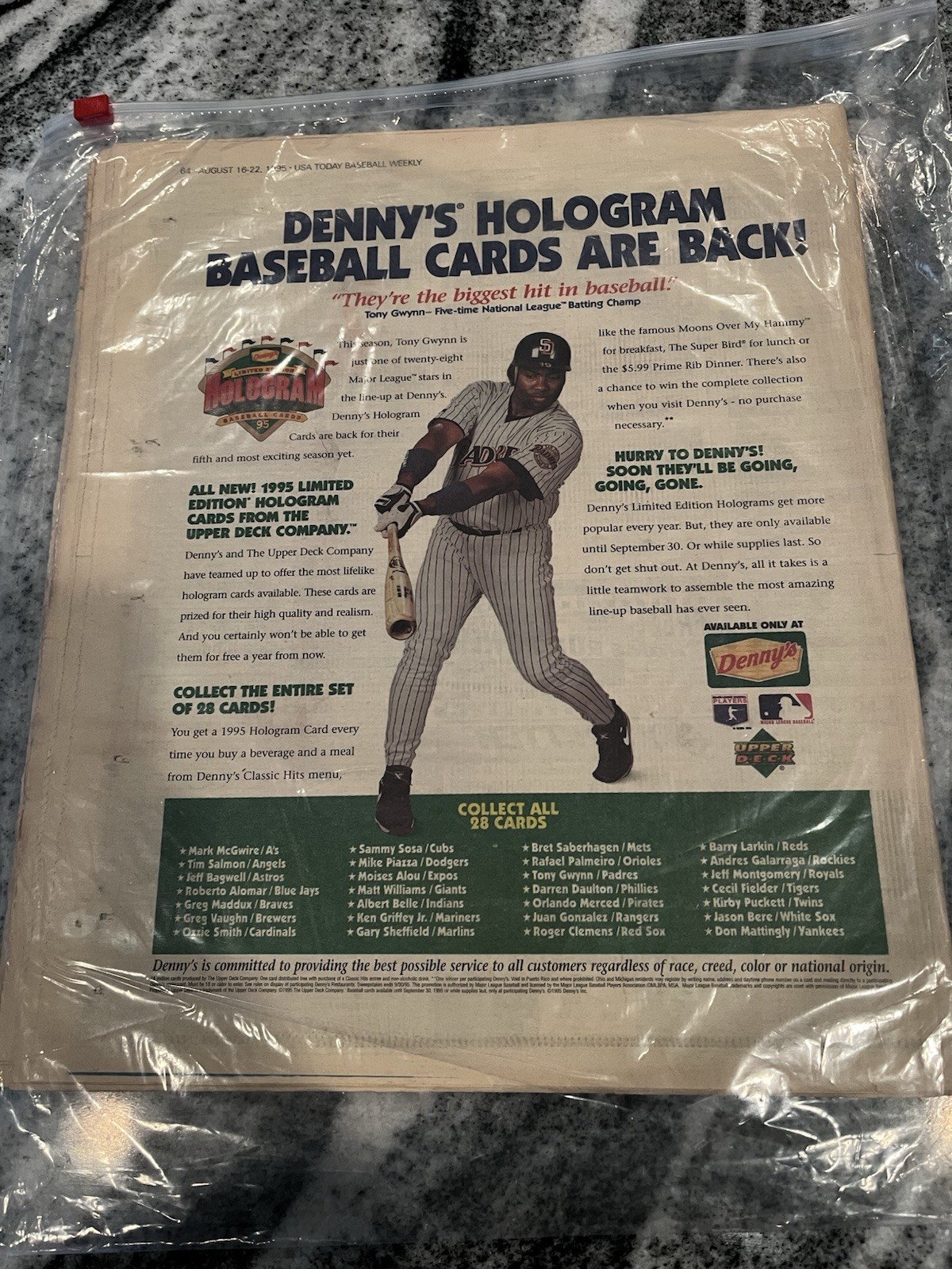USA TODAY BASEBALL WEEKLY NEWSPAPER AUGUST 22, 1995 – THE MICK 1993-1995
