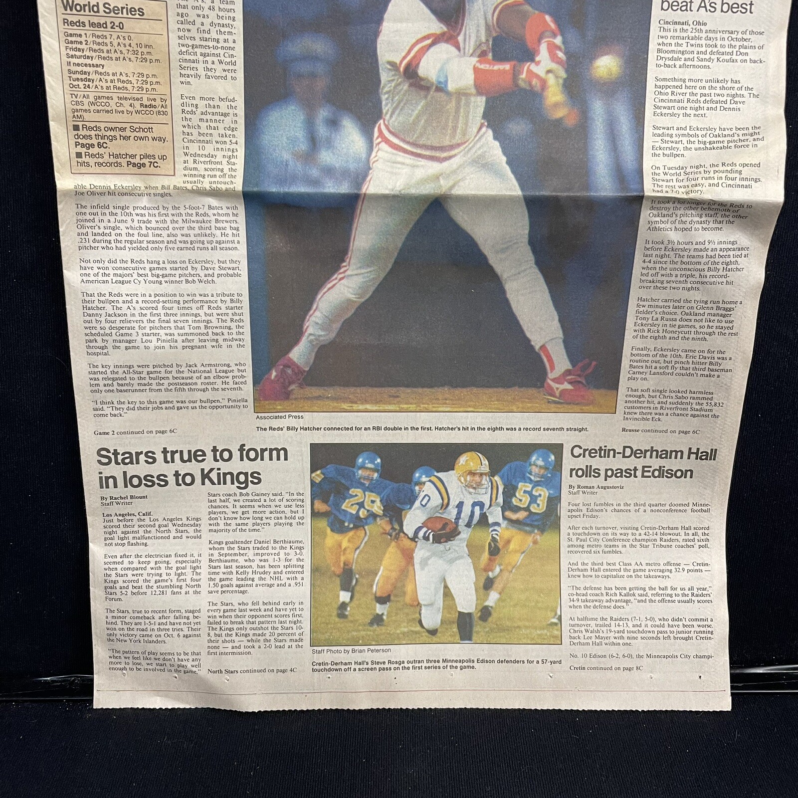 Star Tribune Newspaper Sports Page Cincinnati Reds MLB Game 2 World Series 1990