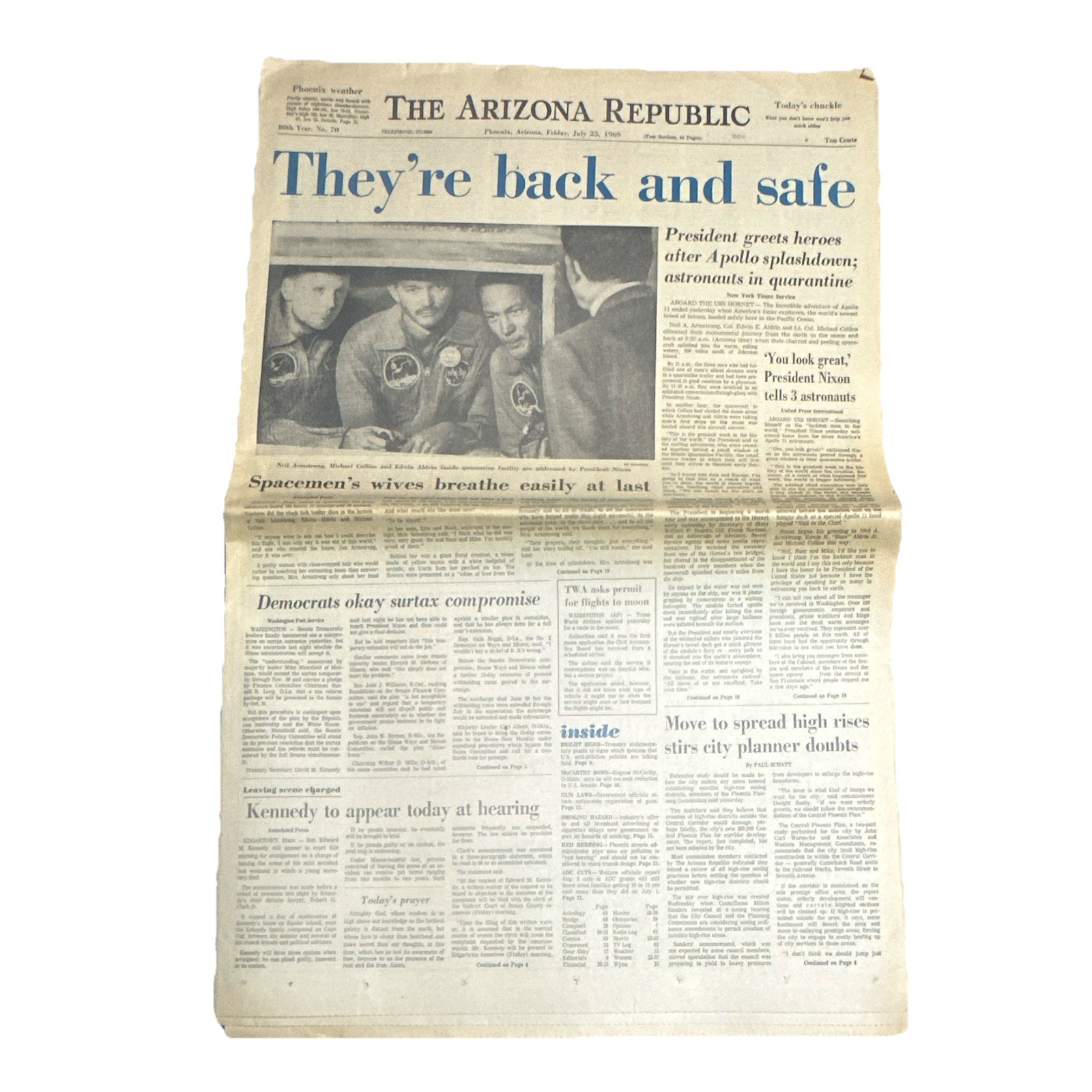 The Arizona Republic Newspaper July 25, 1969 Phoenix AZ “They’re Back and Safe”