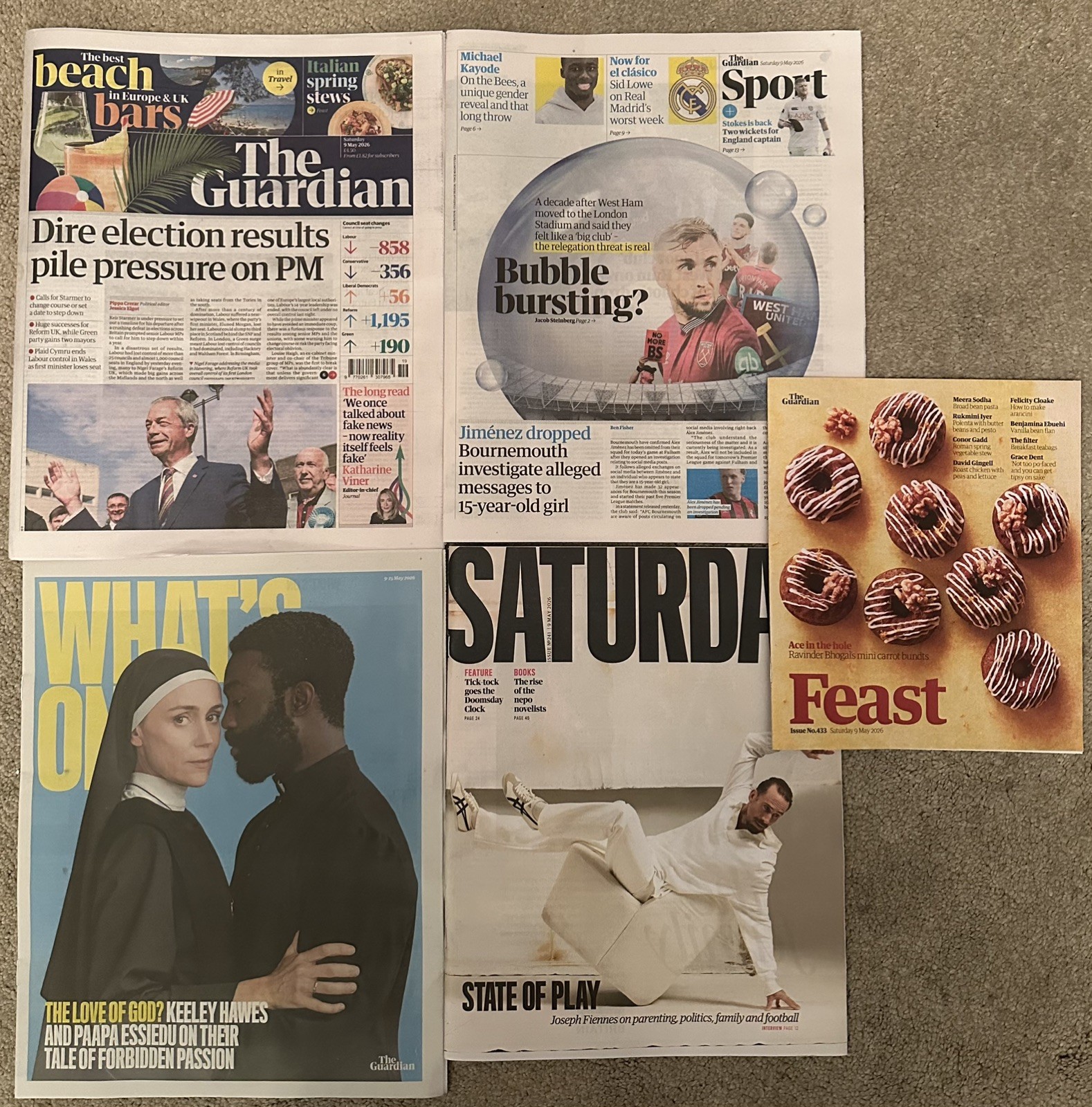 The Guardian 9th May 2026 9/5/26 Nigel Farage & Joseph Fiennes