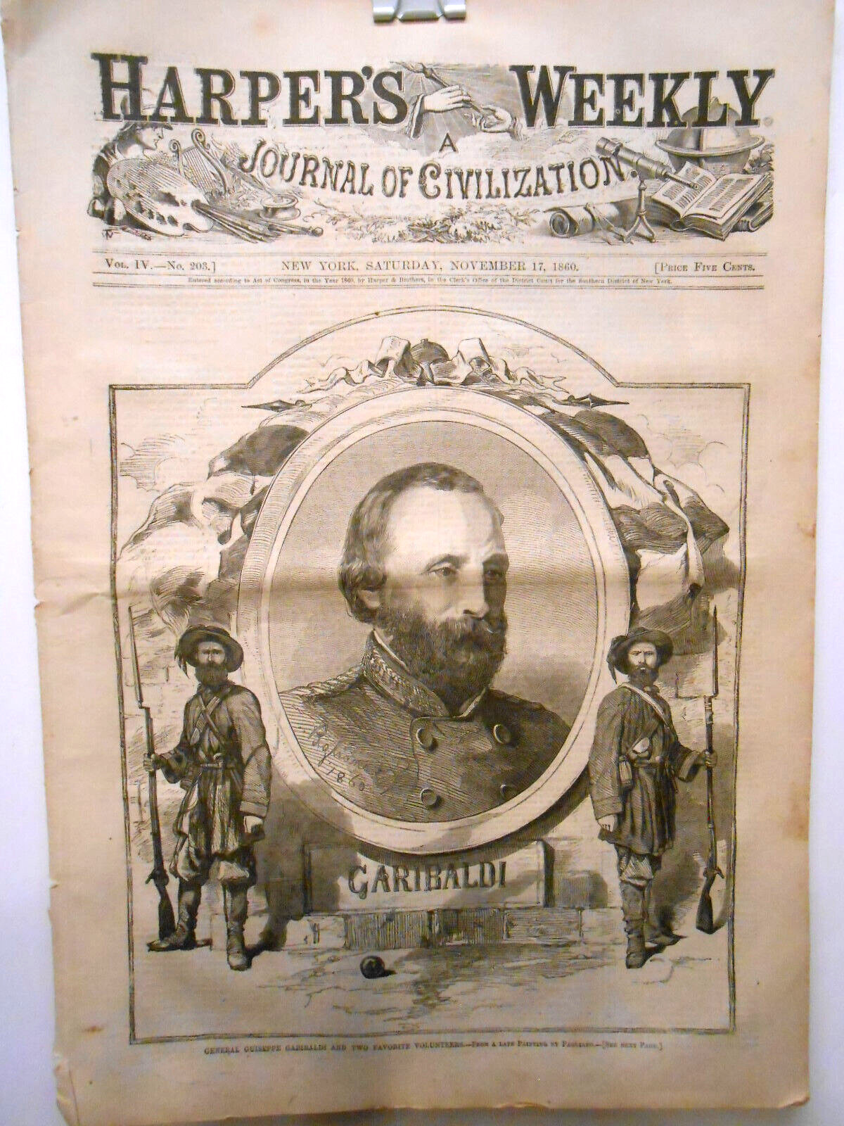 Complete & Original Harper’s Weekly Newspaper Abraham Lincoln Elected-1860