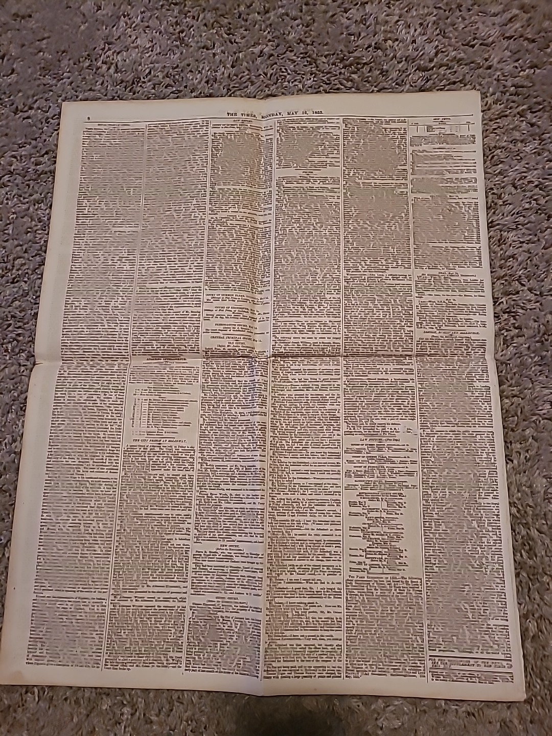 THE TIMES LONDON ANTIQUE 1853 NEWSPAPER COMPLETE Original May 16th Ephemera