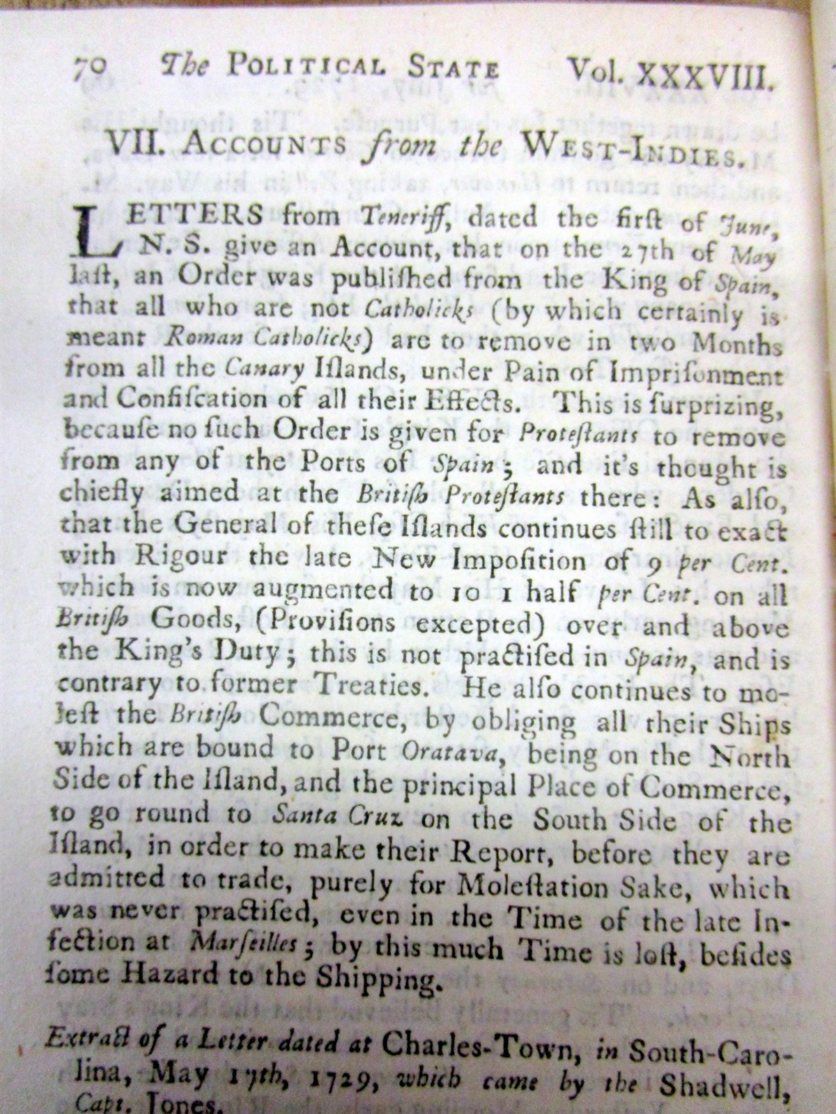 1729 newspaper ANGLO-SPANISH WAR btw GREAT BRITAIN & SPAIN forCONTROL of AMERICA