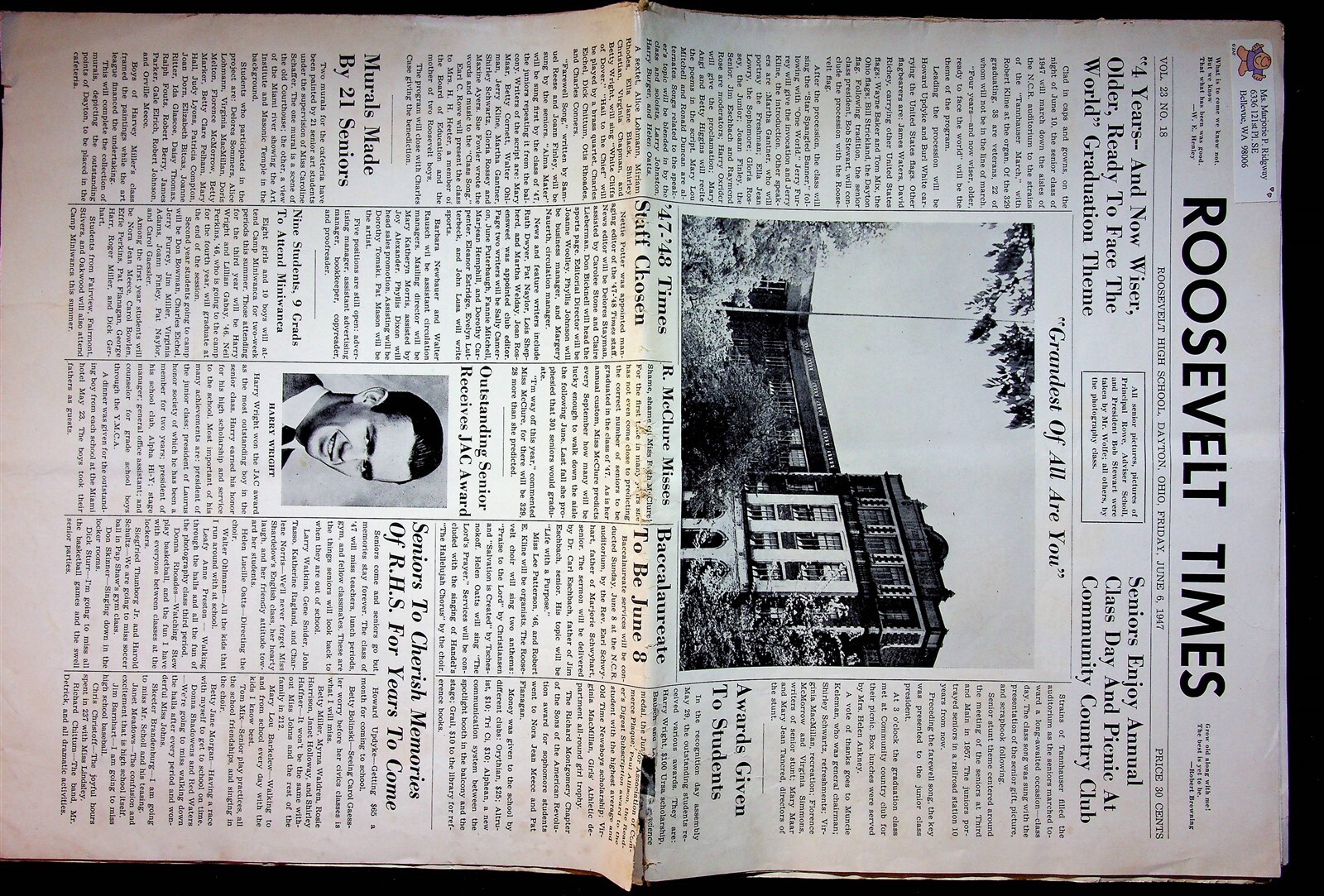 1945-1947 Roosevelt Times High School Dayton Ohio Lot Of 4 School Newspapers